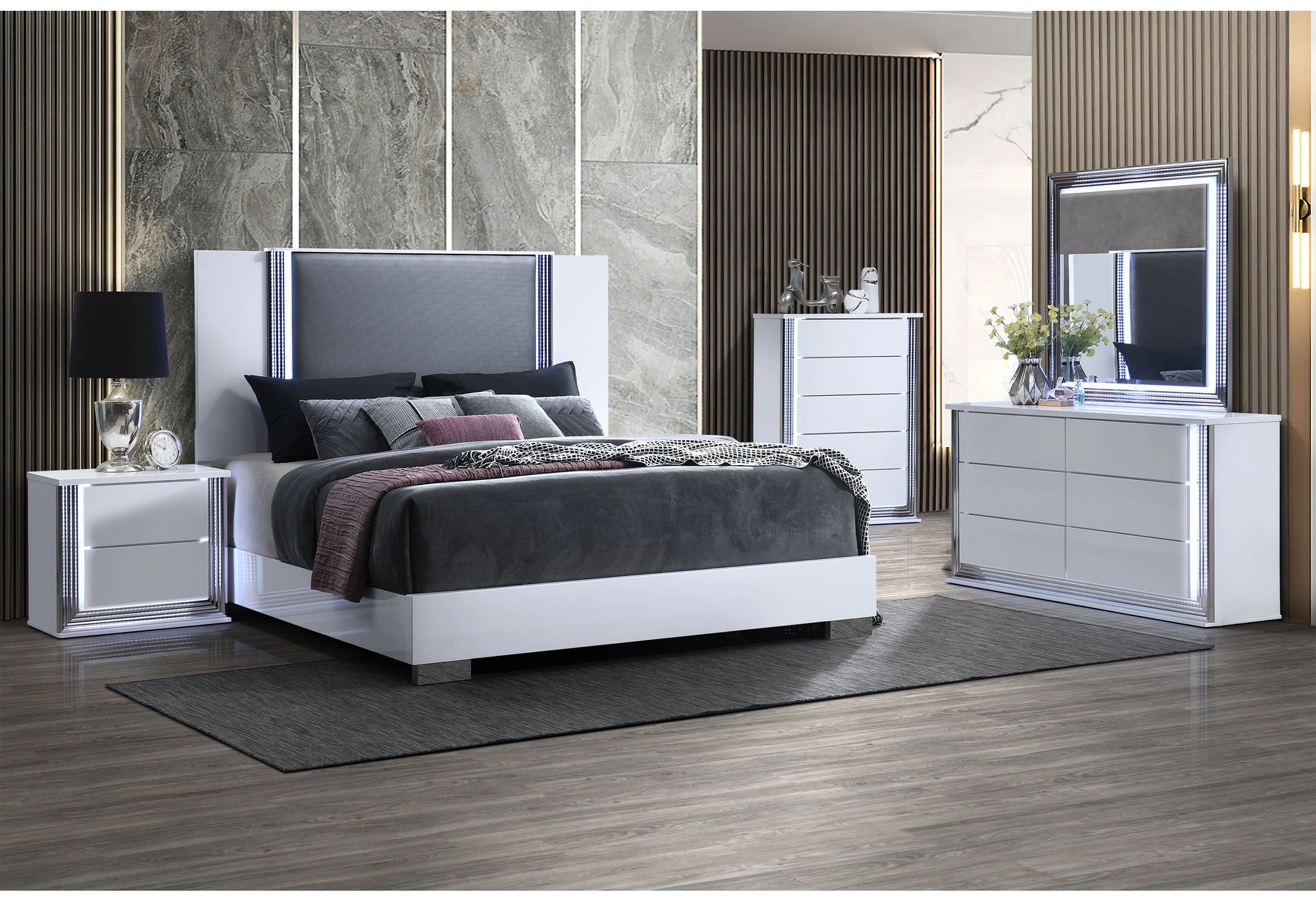 Ylime Smooth White Nightstand with LED