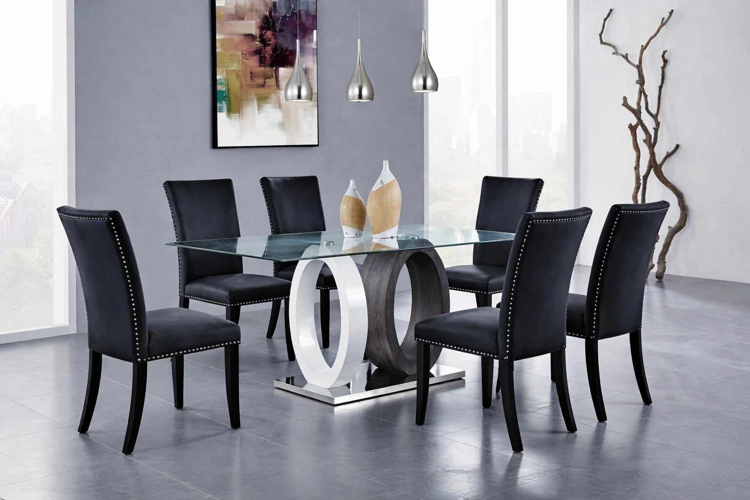 D1628 Dining Table and 6 D03 Black Dining Chairs