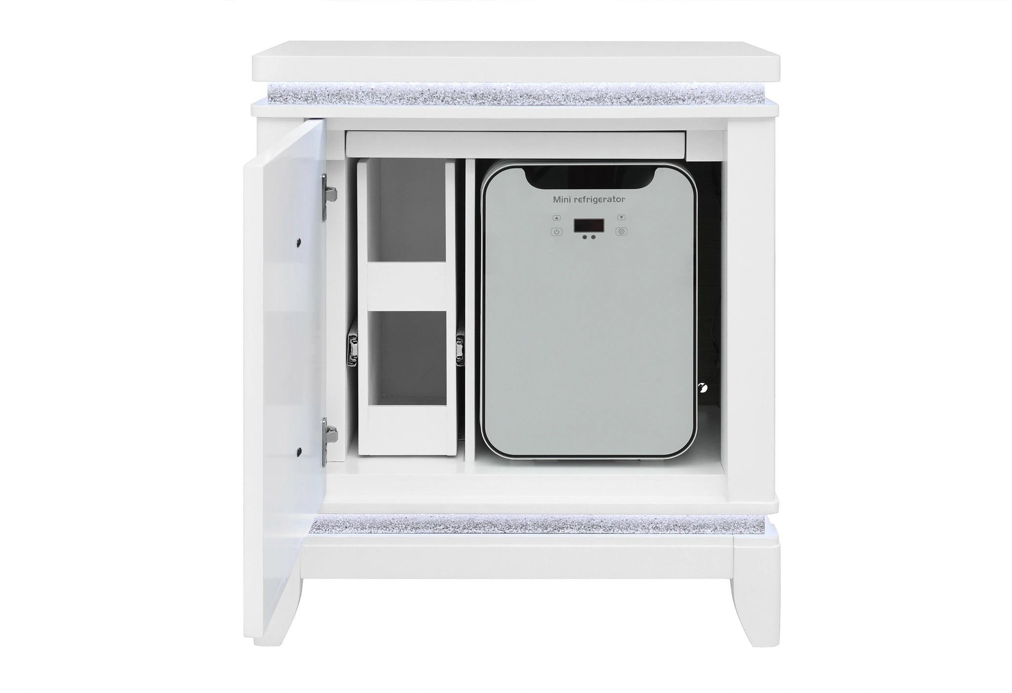 Alina White Nightstand with Cooler, LED, Speaker and USB
