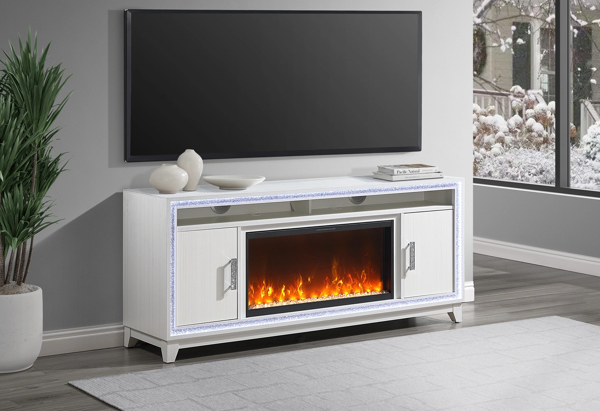 Lily Ent Unit 72 Inch with LED, Speakers, Crystal Inserts
