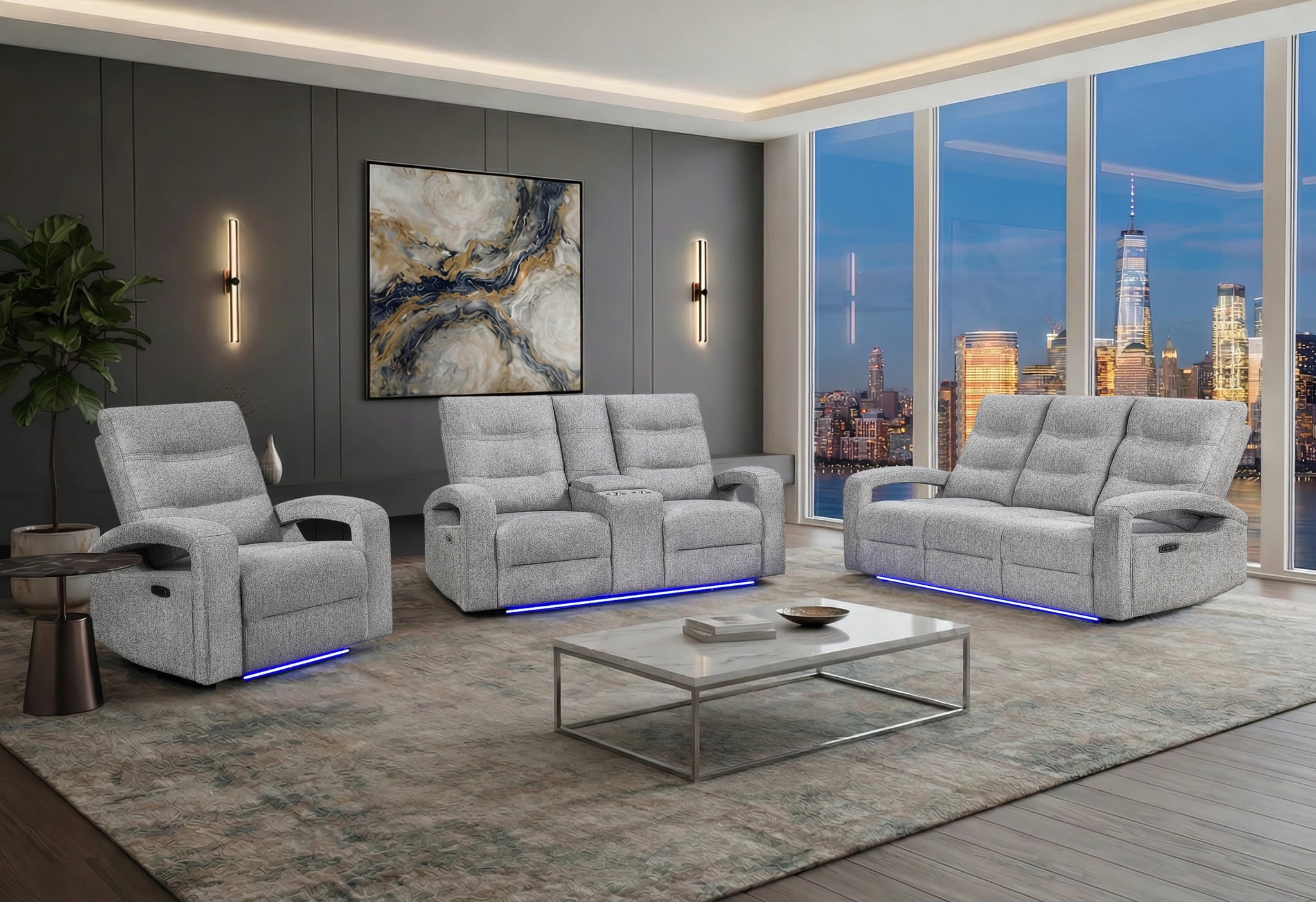U6611 Grey 15 Power Reclining Sofa/Power Console Reclining Loveseat