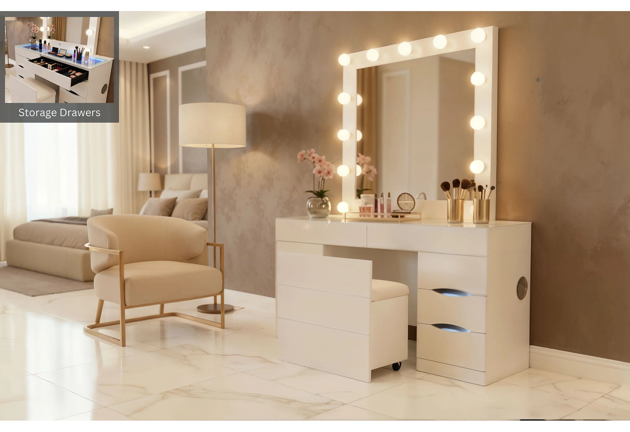 Ella Vanity Set with Storage Stool