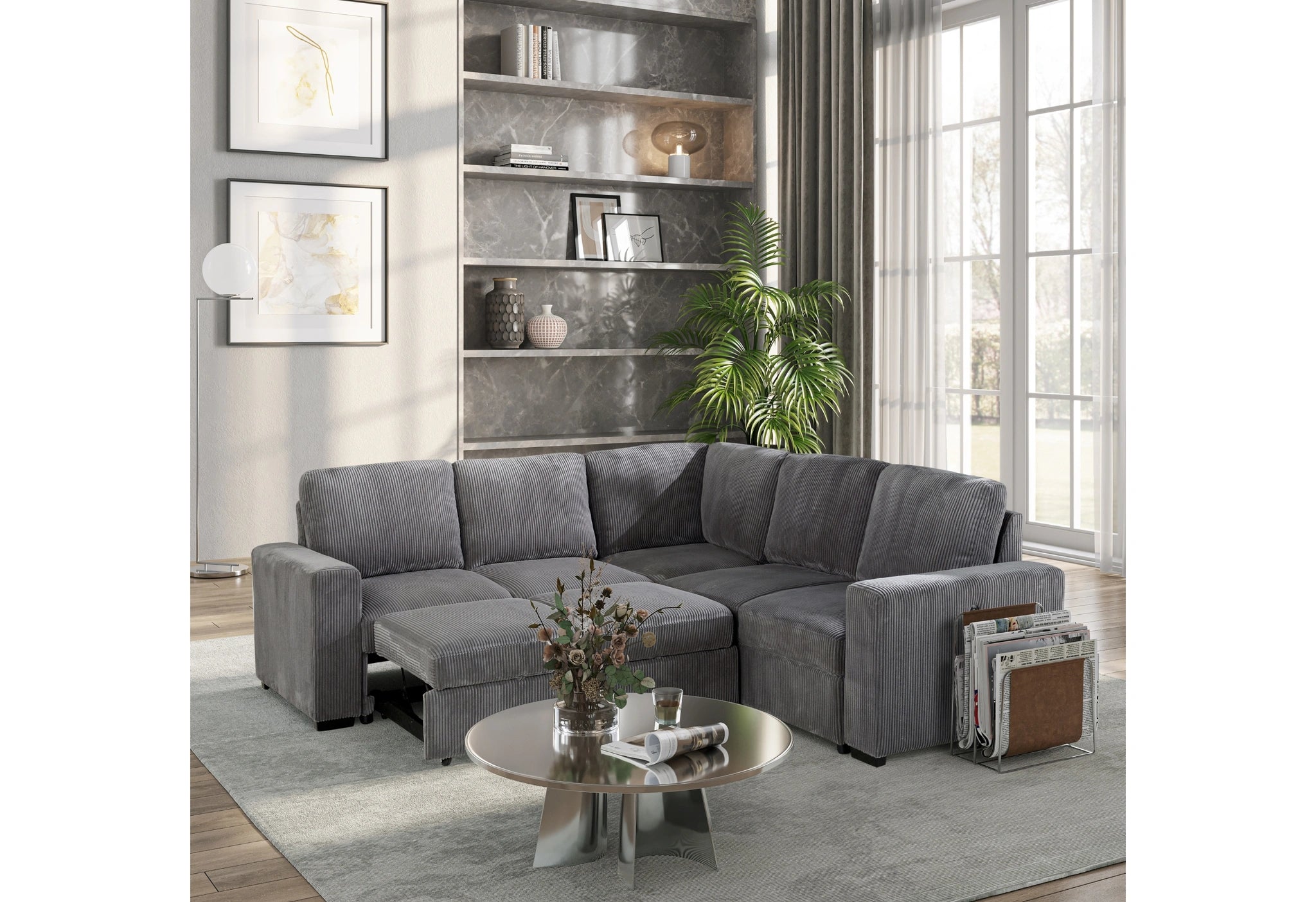 U2660 Grey Sectional W/O Chaise and W/ Pullout Sofa Bed