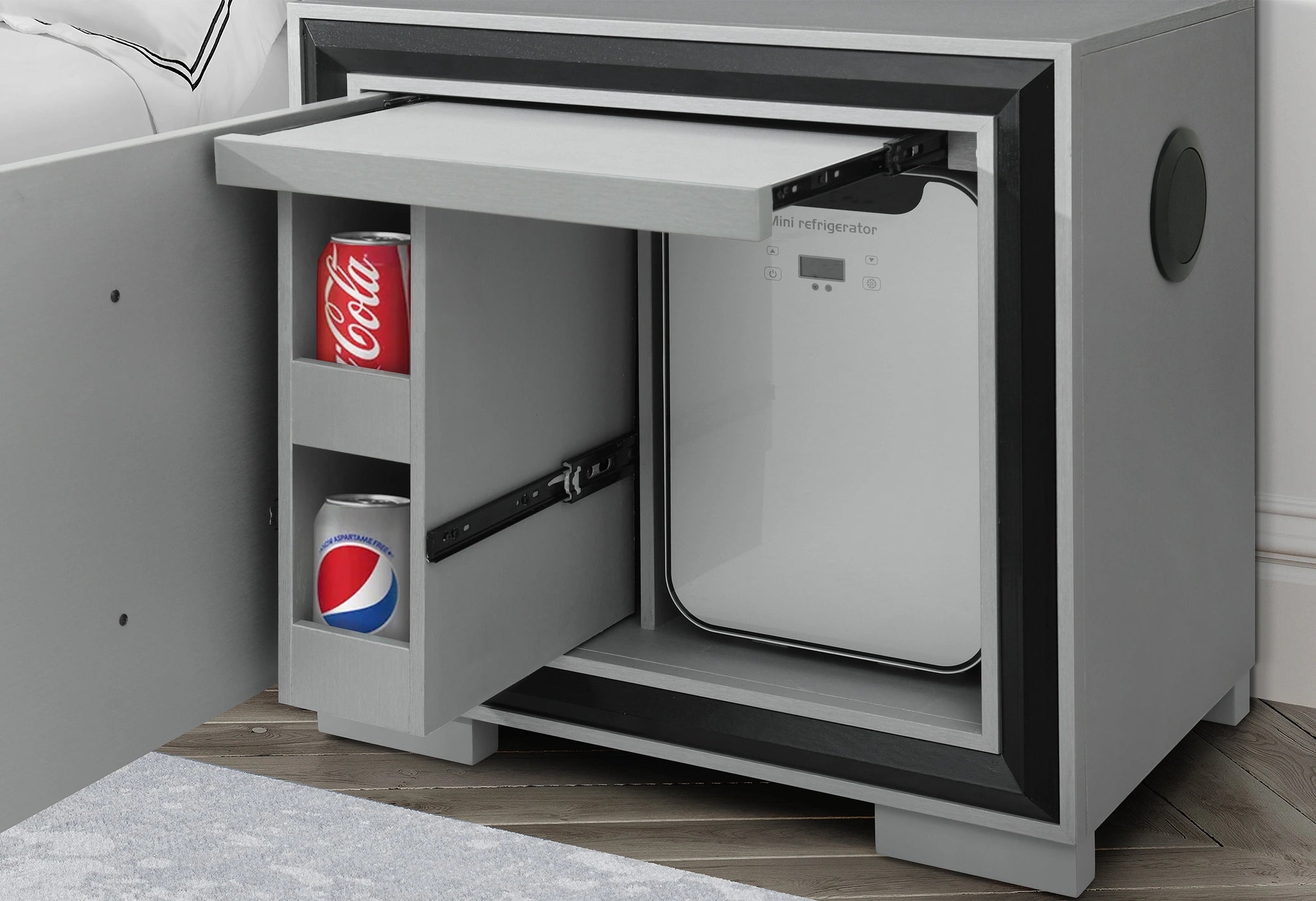 Amelia Grey/Black Nightstand with Cooler and Speaker