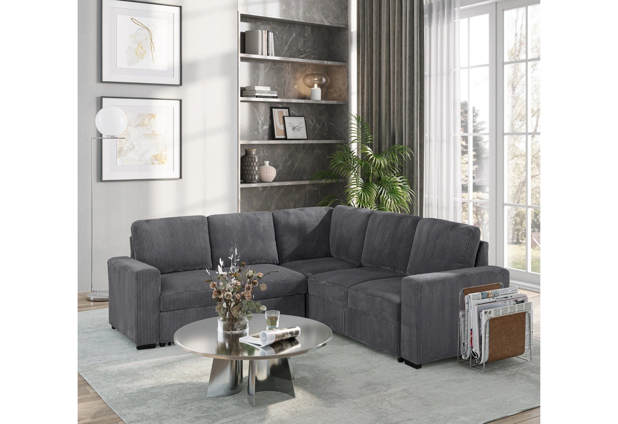 U2660 Grey Sofa Bed Sectional W/O Chaise and W/O Pullout