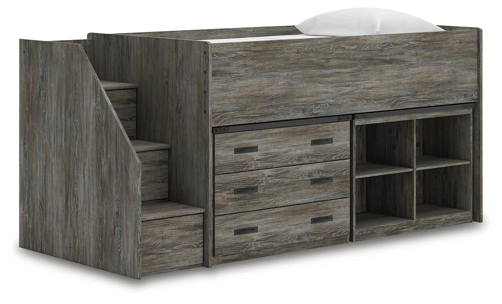 Frandern Loft Bed with Bookcase and Drawer Storage