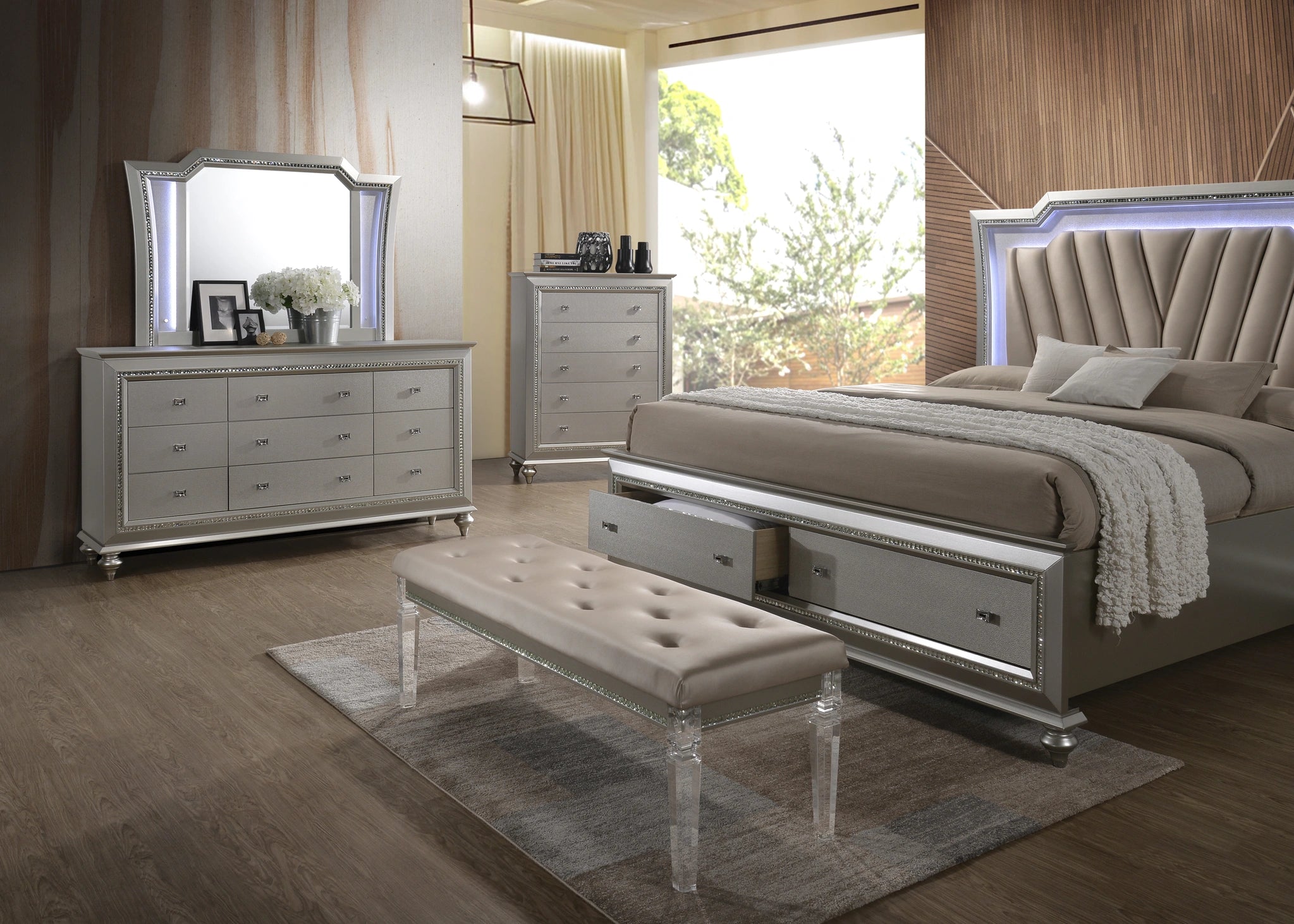 Kaitlyn PU & Clear Acrylic Bench