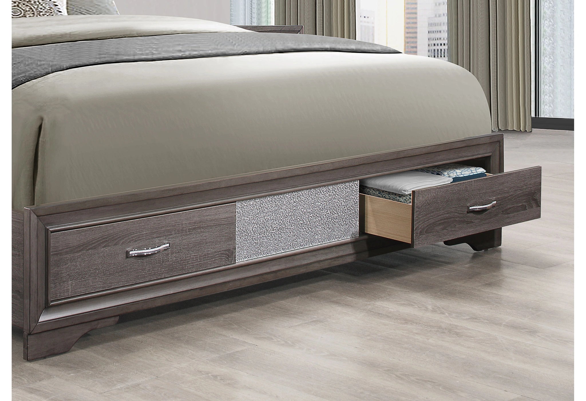 Seville Grey Bed Dresser Mirror Nightstand