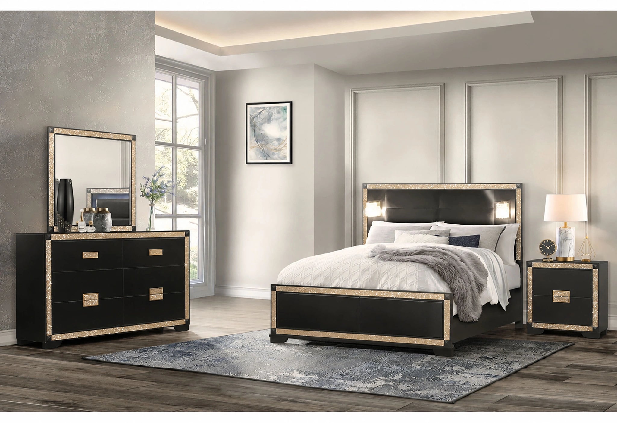black and gold dresser with mirror Blake Black/Gold Bed Lamps, Dresser, Mirror, Nightstand Formal Evening Dresses