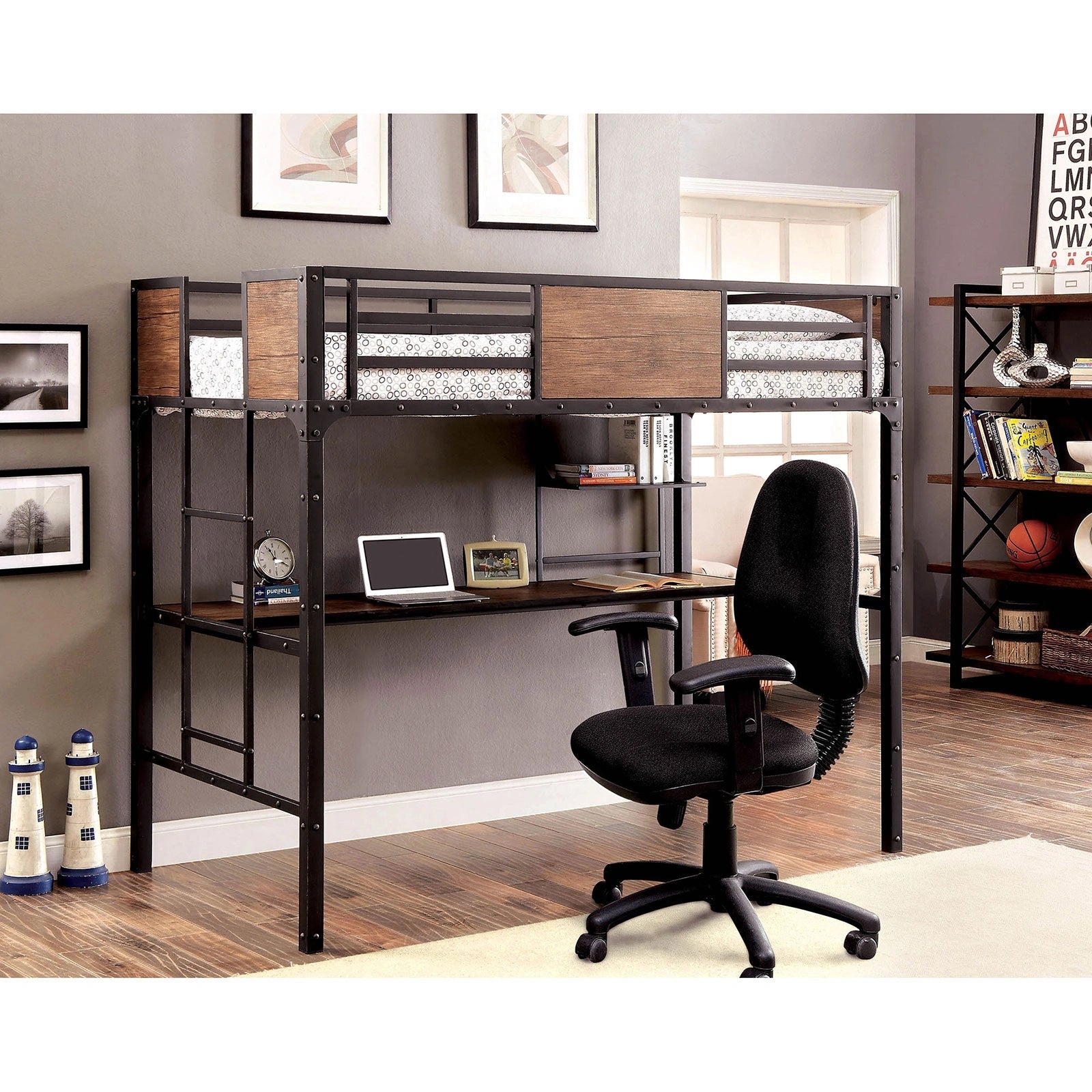 CLAPTON Black Twin Bed w/ Workstation