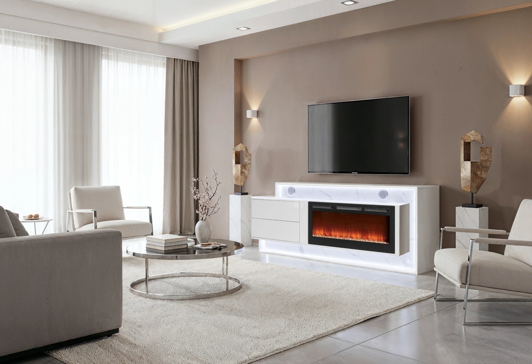 Kira White 87" Entertainment Unit with Bluetooth Speaker and LED
