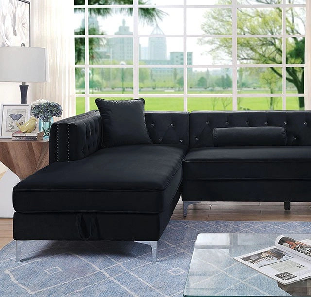 Amie Glam Gray & Black Sectional w/Storage