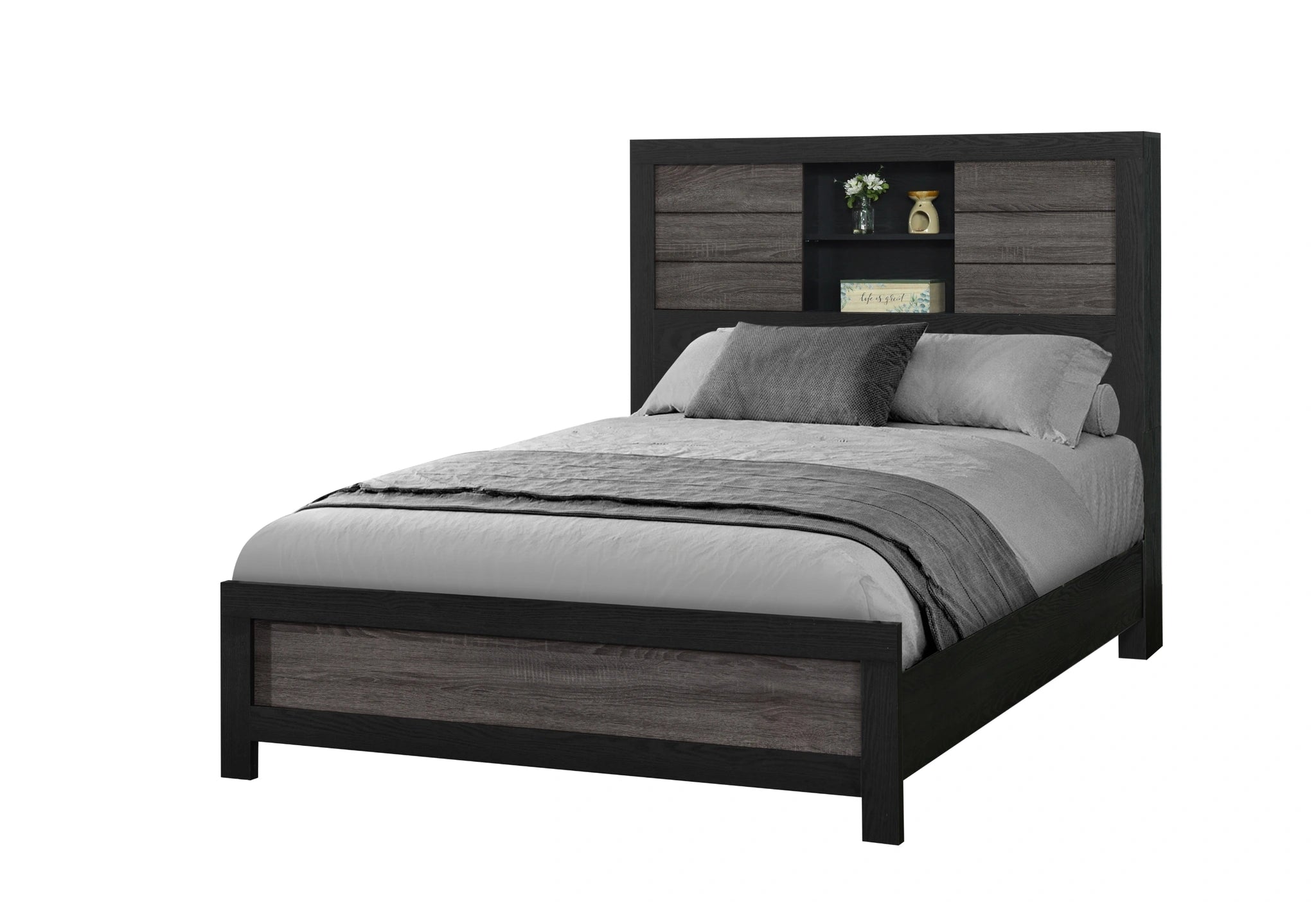 Lisbon Grey/Black Bookcase Bed