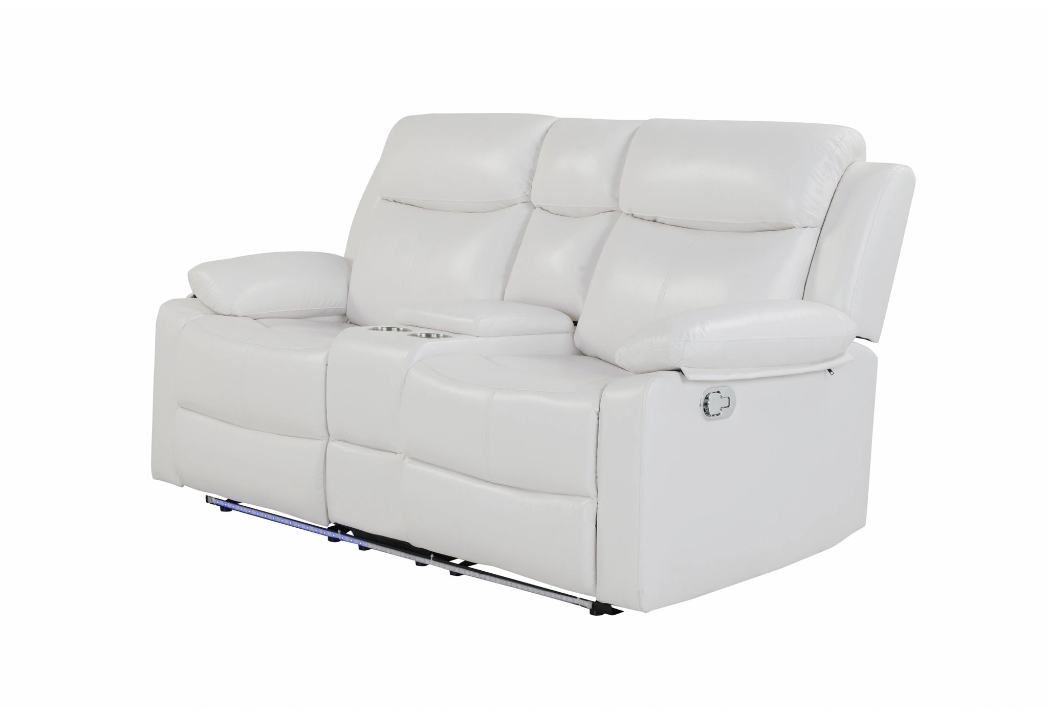 U6026 Blanche White Console Reclining Loveseat with LED and Speaker