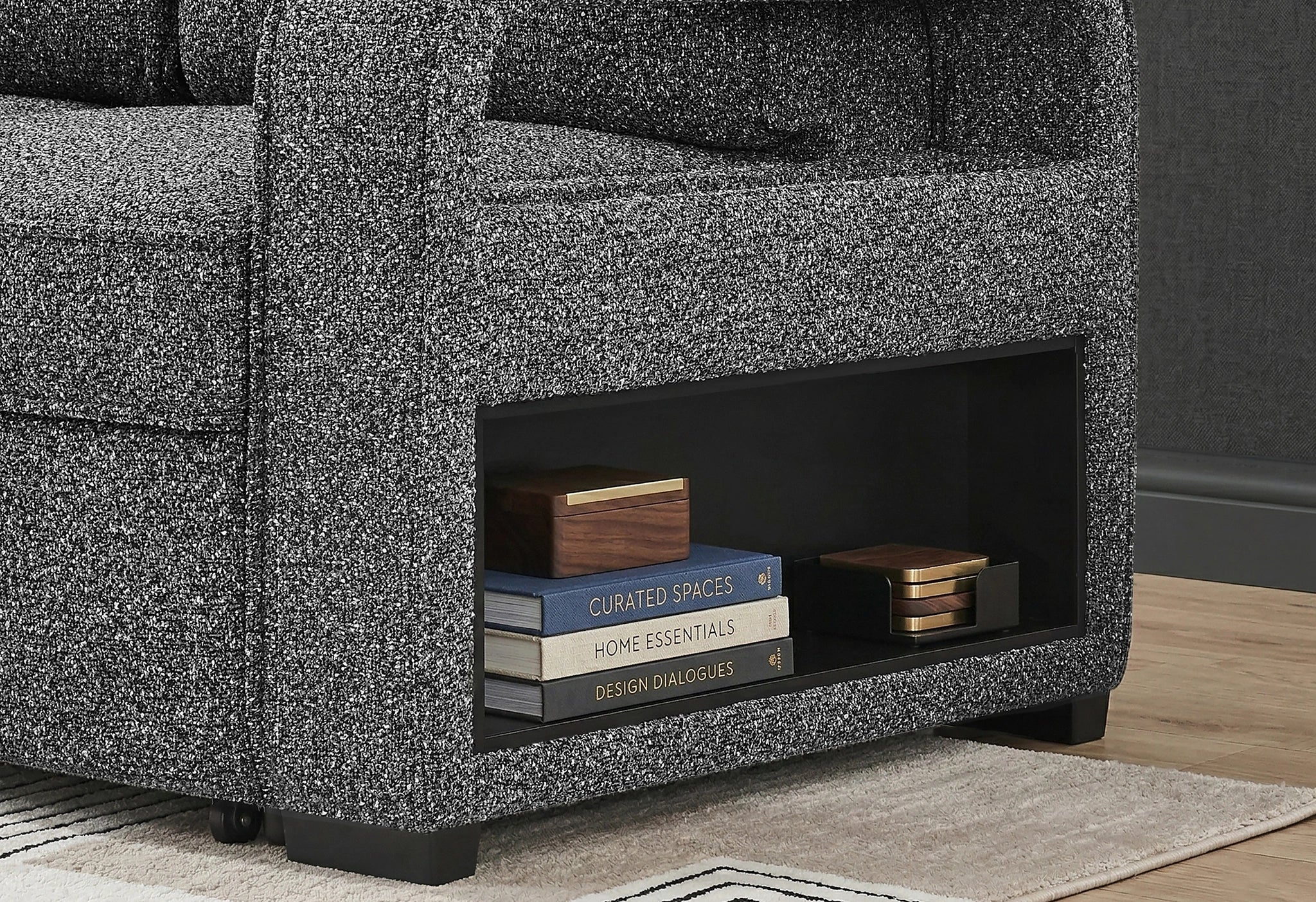 U2601 Dark Grey Reversible Sofa Bed with Drop Down Table and Speaker