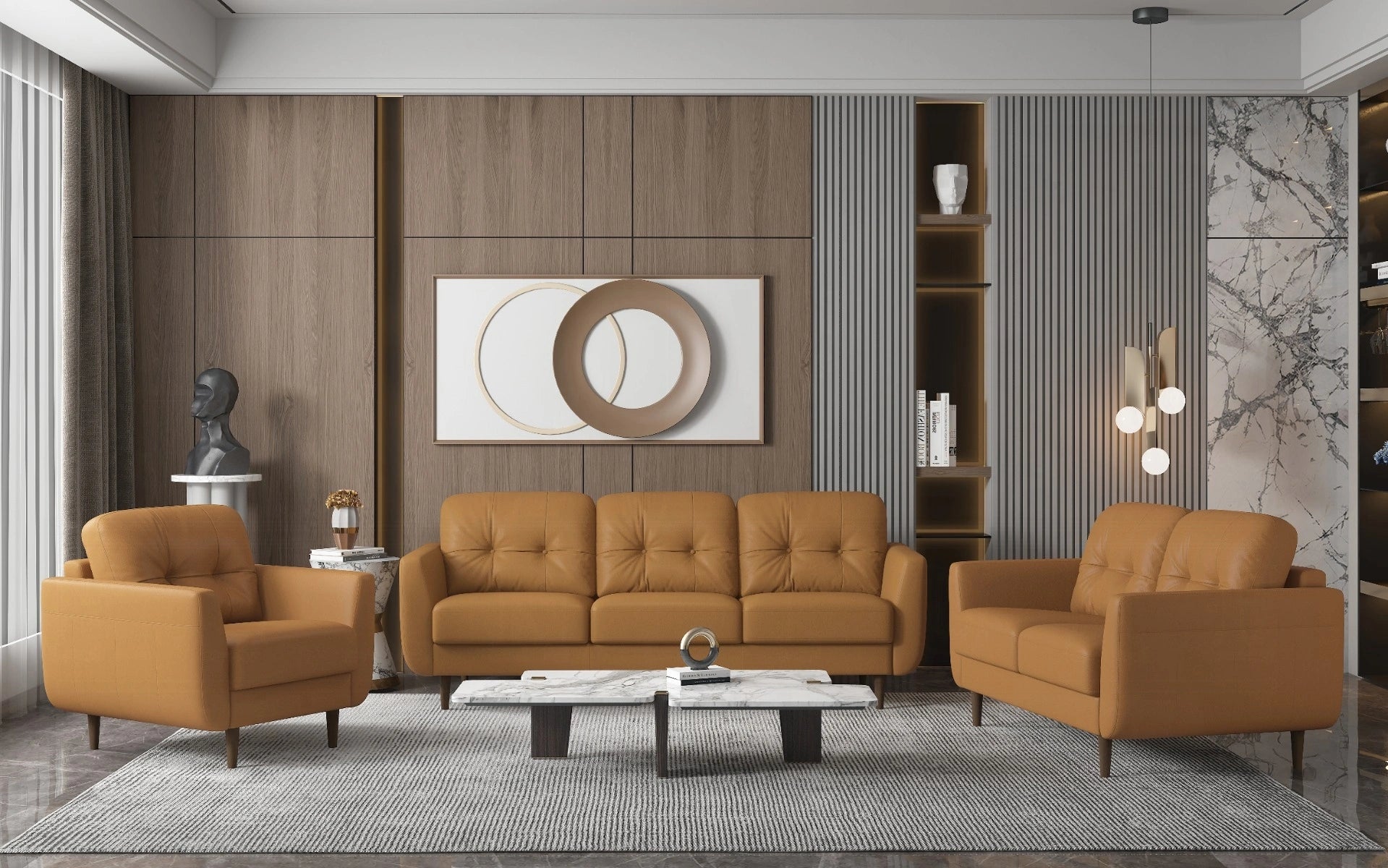 Radwan Camel Leather Sofa