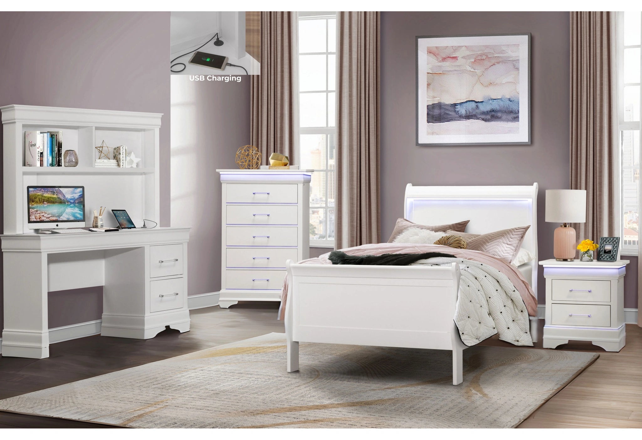 Charlie Twin Bed, Dresser, Mirror, and Nightstand