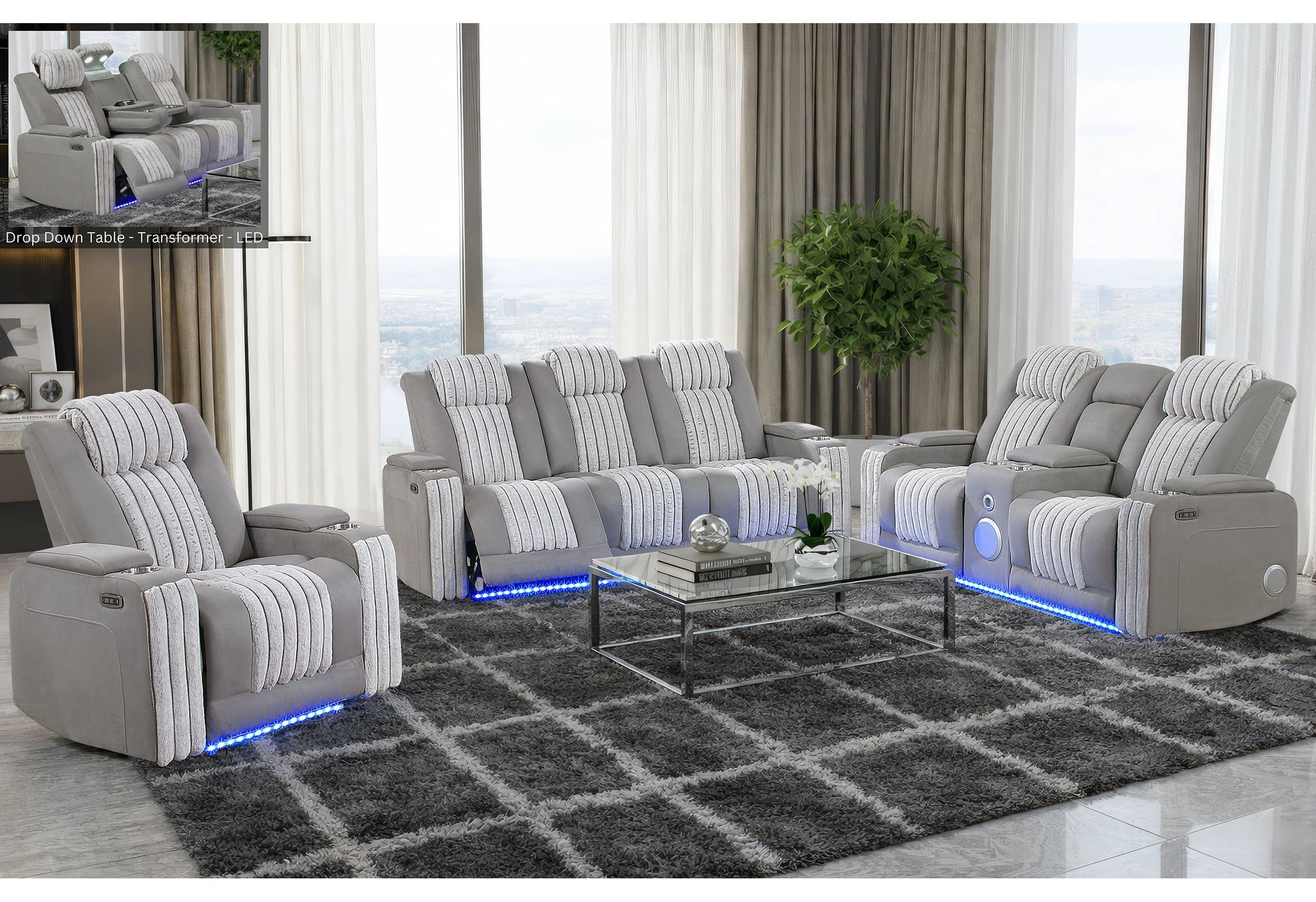 U8000 Grey Pwr Rec Sofa/Pwr Con Rec Loveseat/Pwr Recliner W/PHR