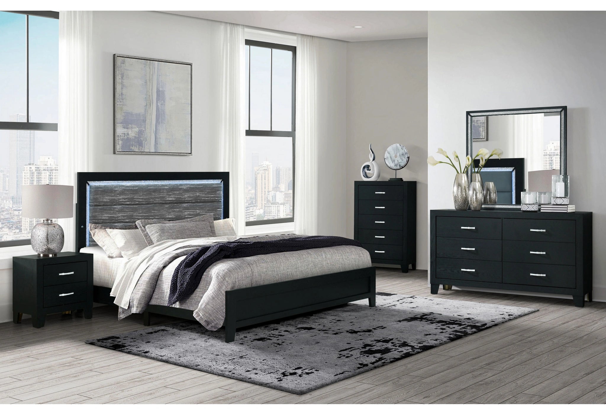 Reid Black Bed Group with LED