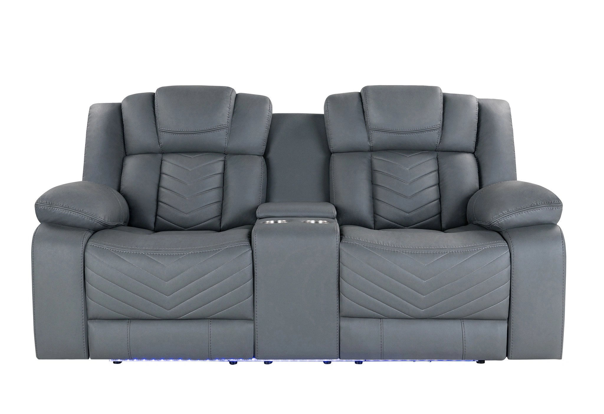 U7069 Grey 10 Pwr Con Rec Loveseat with LED and Immersive Sound