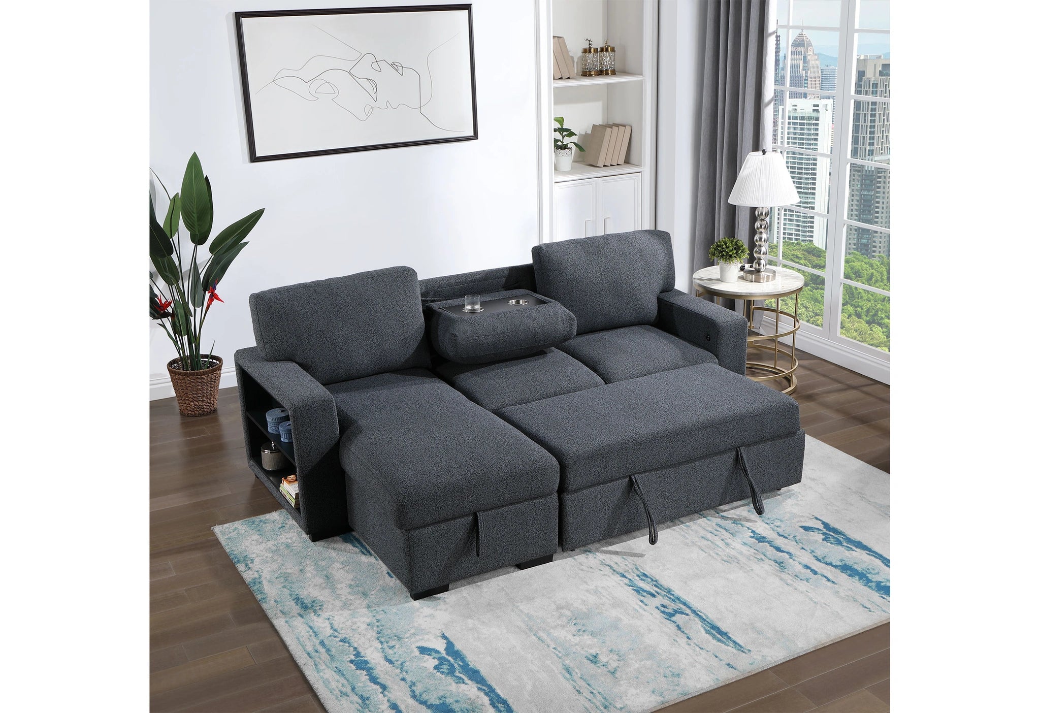 U0202 Dark Grey Reversible Pull Out Sofa Bed