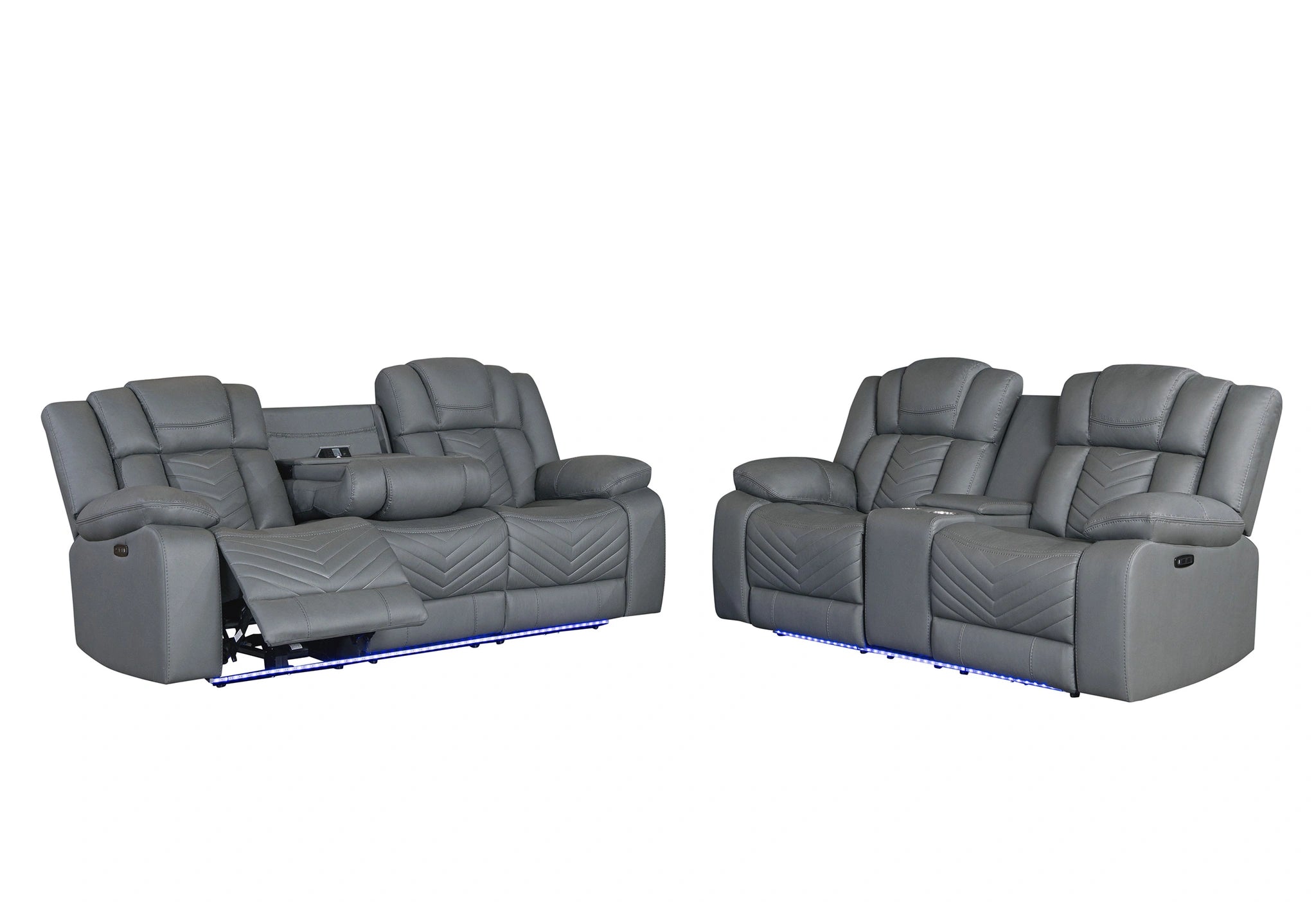 U7068 Grey 10 Pwr Rec Sofa/Pwr Console Rec Loveseat/Pwr Recliner W/LED