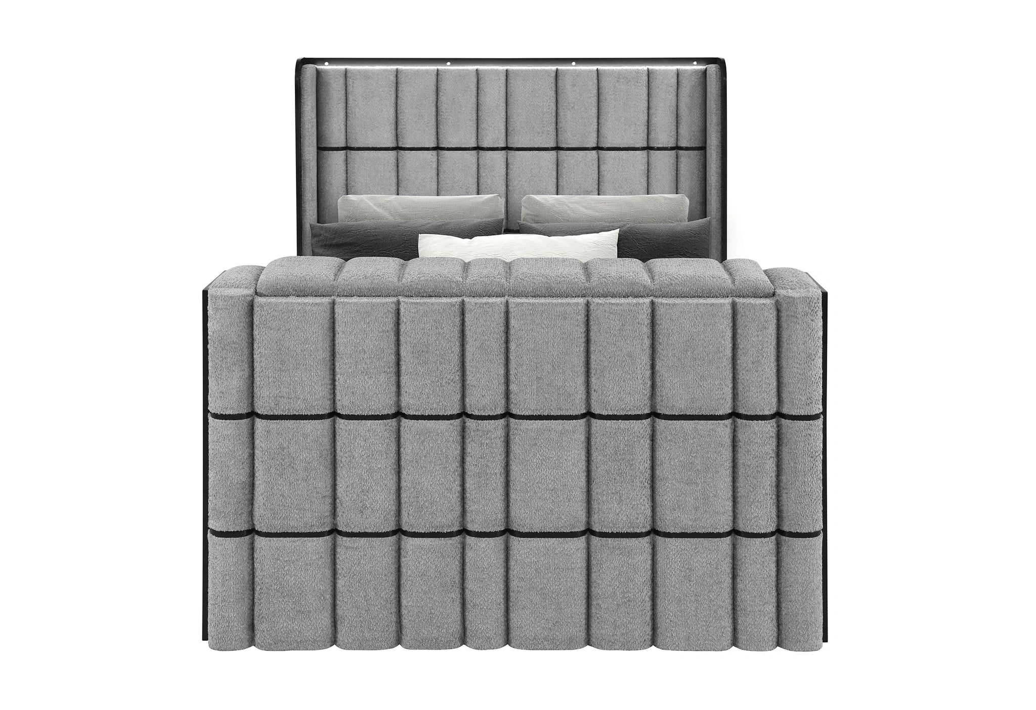 Isabella Grey Bed with LED, TV Lift, Speaker and Fireplace