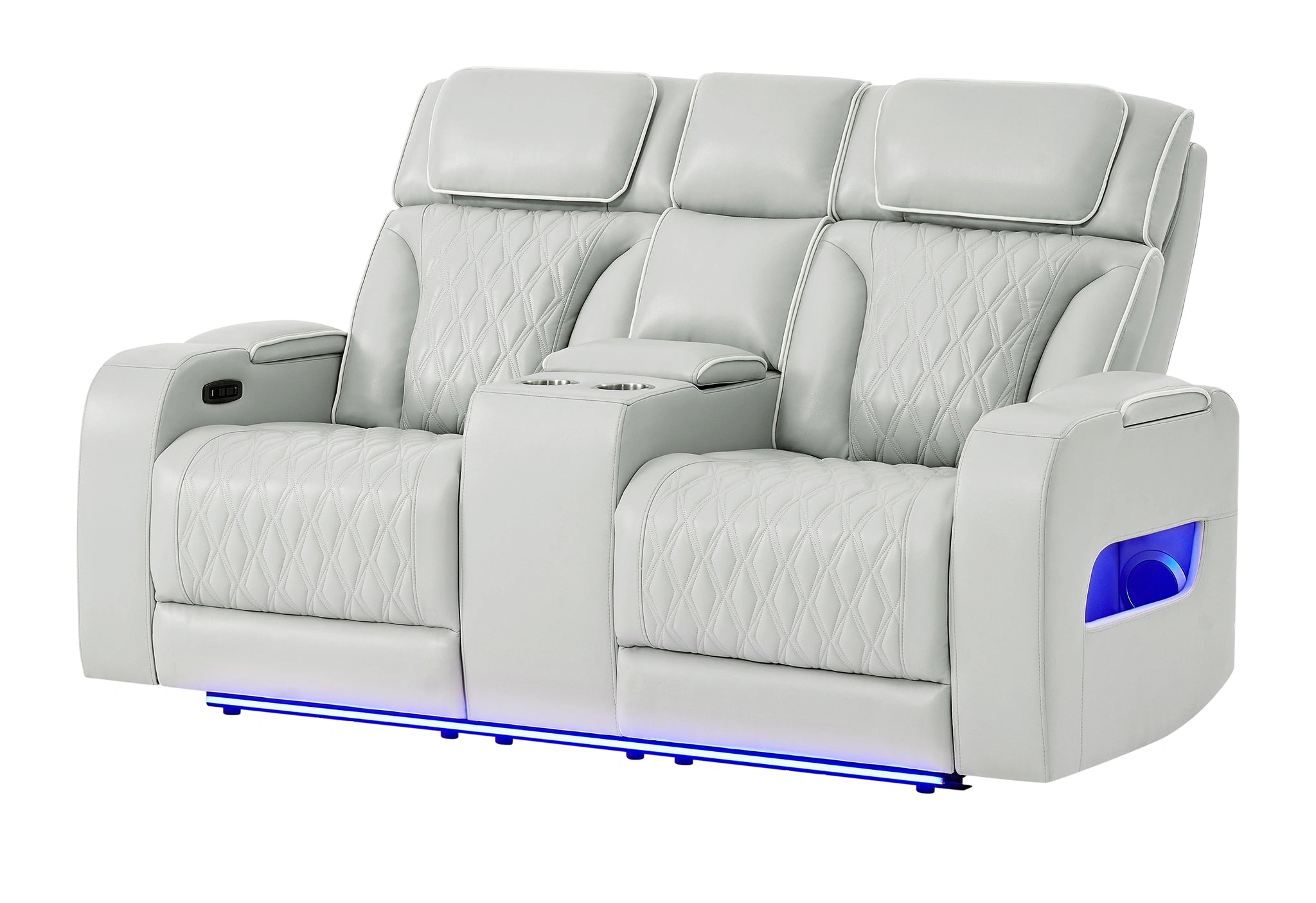 U8611 Blanche Pwr Con Rec Loveseat with PHR, LED and Speaker