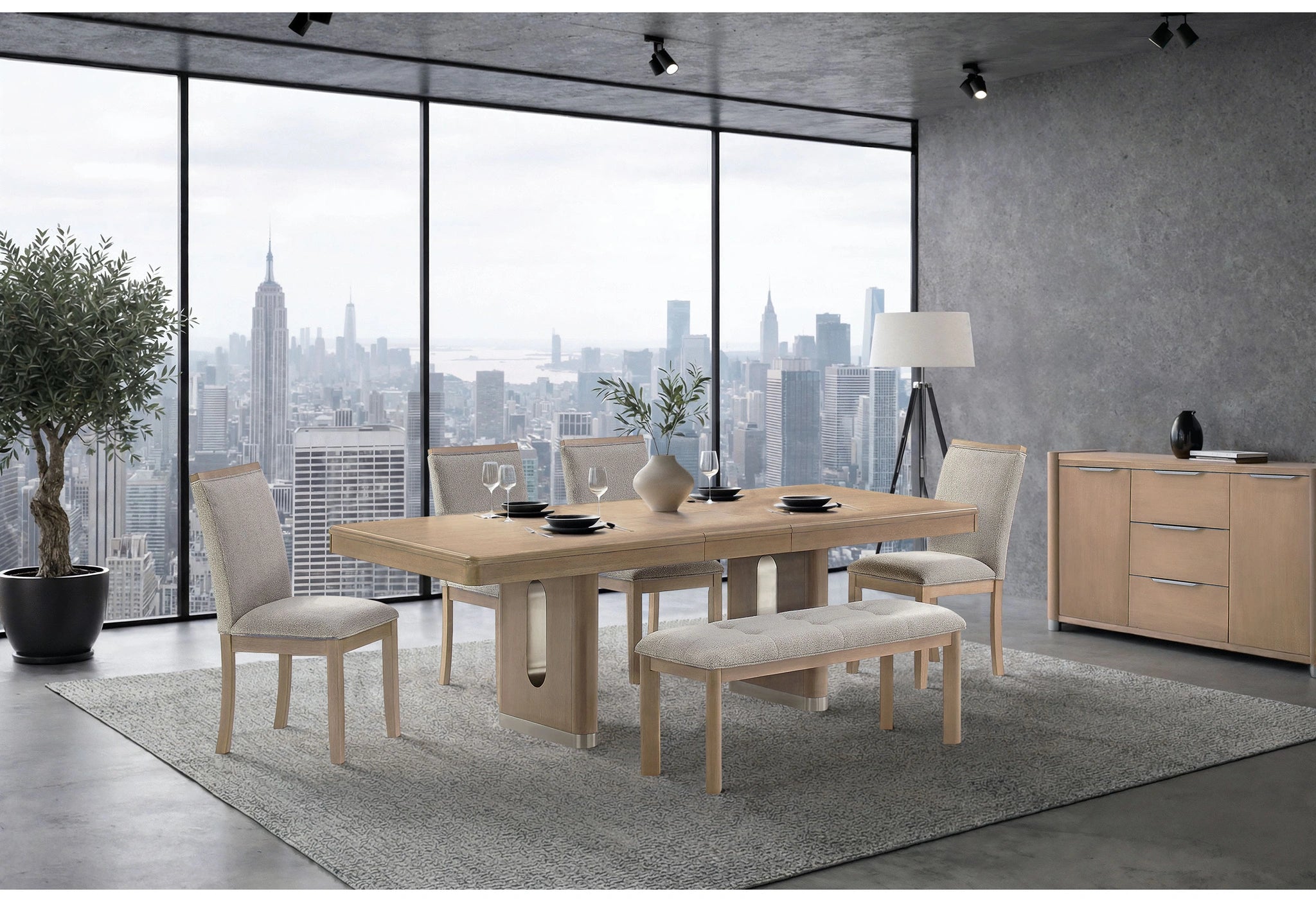 D1248 Dining Table, 4 Dining Chairs and Bench