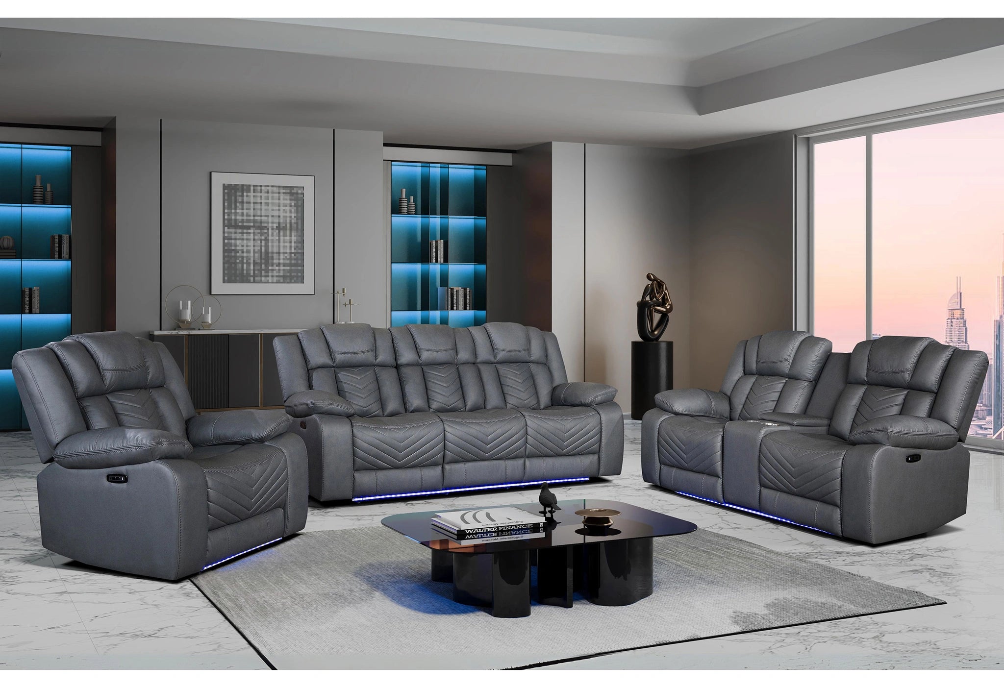 U7068 Grey 10 Pwr Rec Sofa/Pwr Con Rec Loveseat with LED