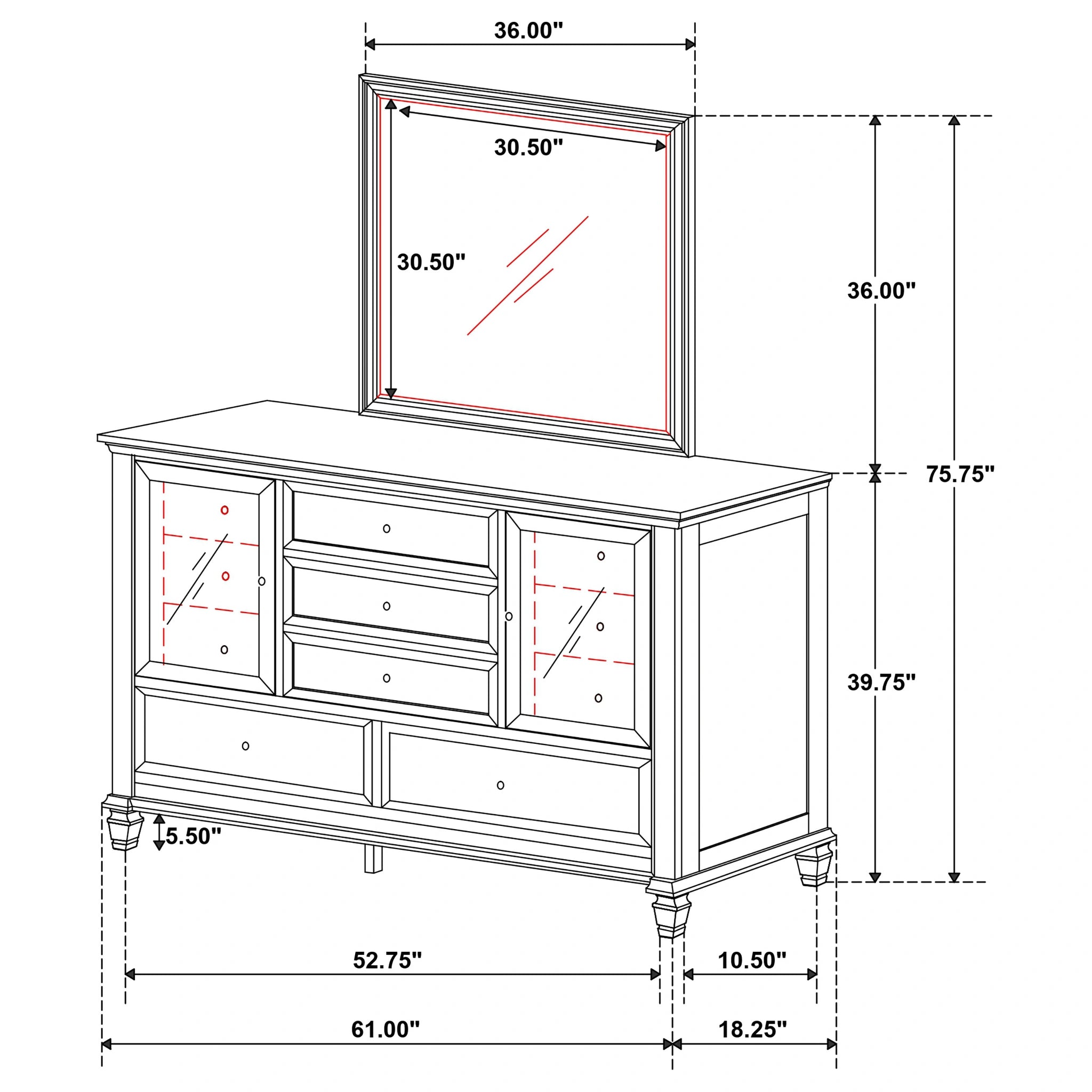 Sandy Beach Dresser with Mirror