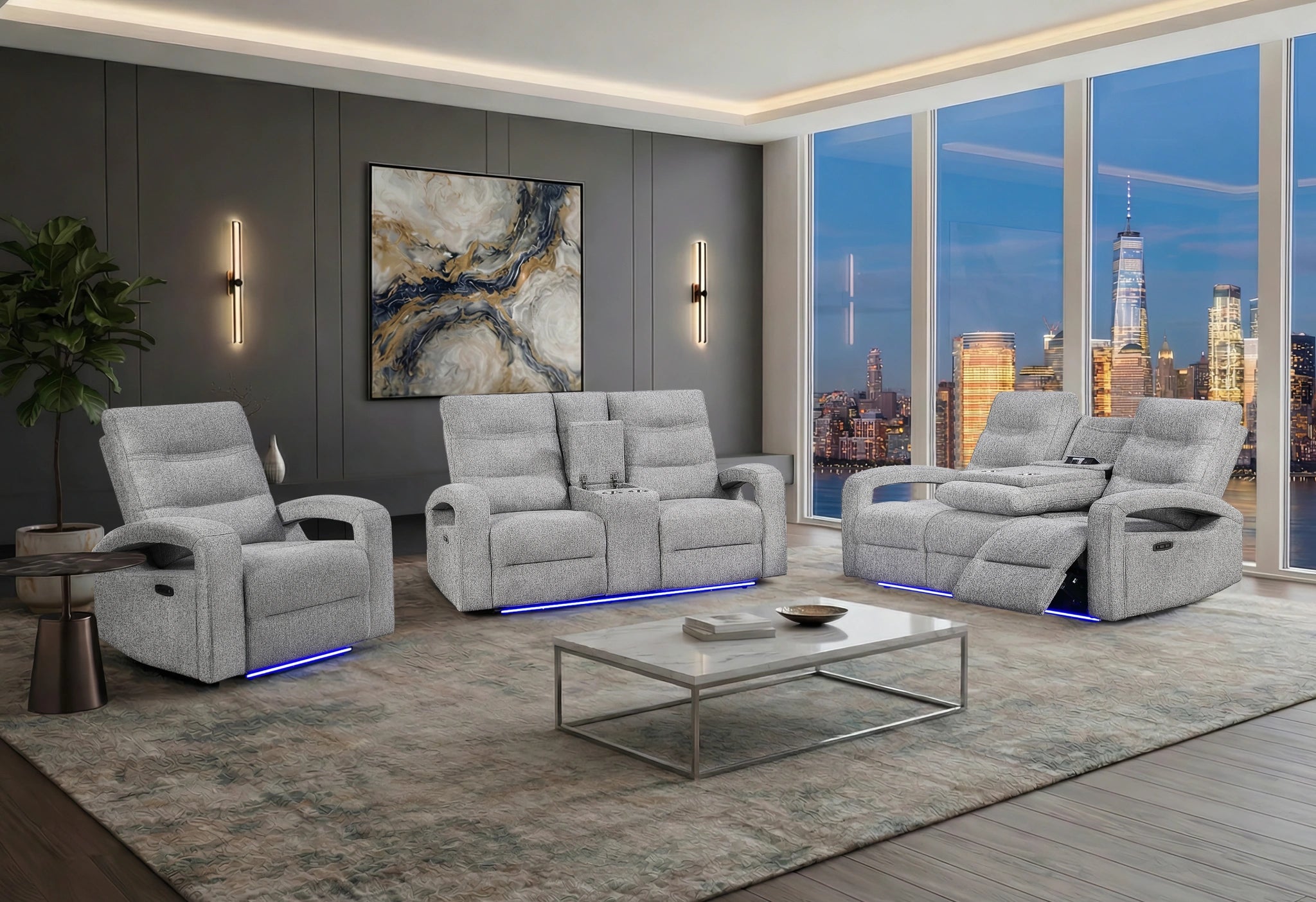 U6611 Grey 15 Pwr Rec Sofa/Pwr Console Rec Loveseat/Power Recliner