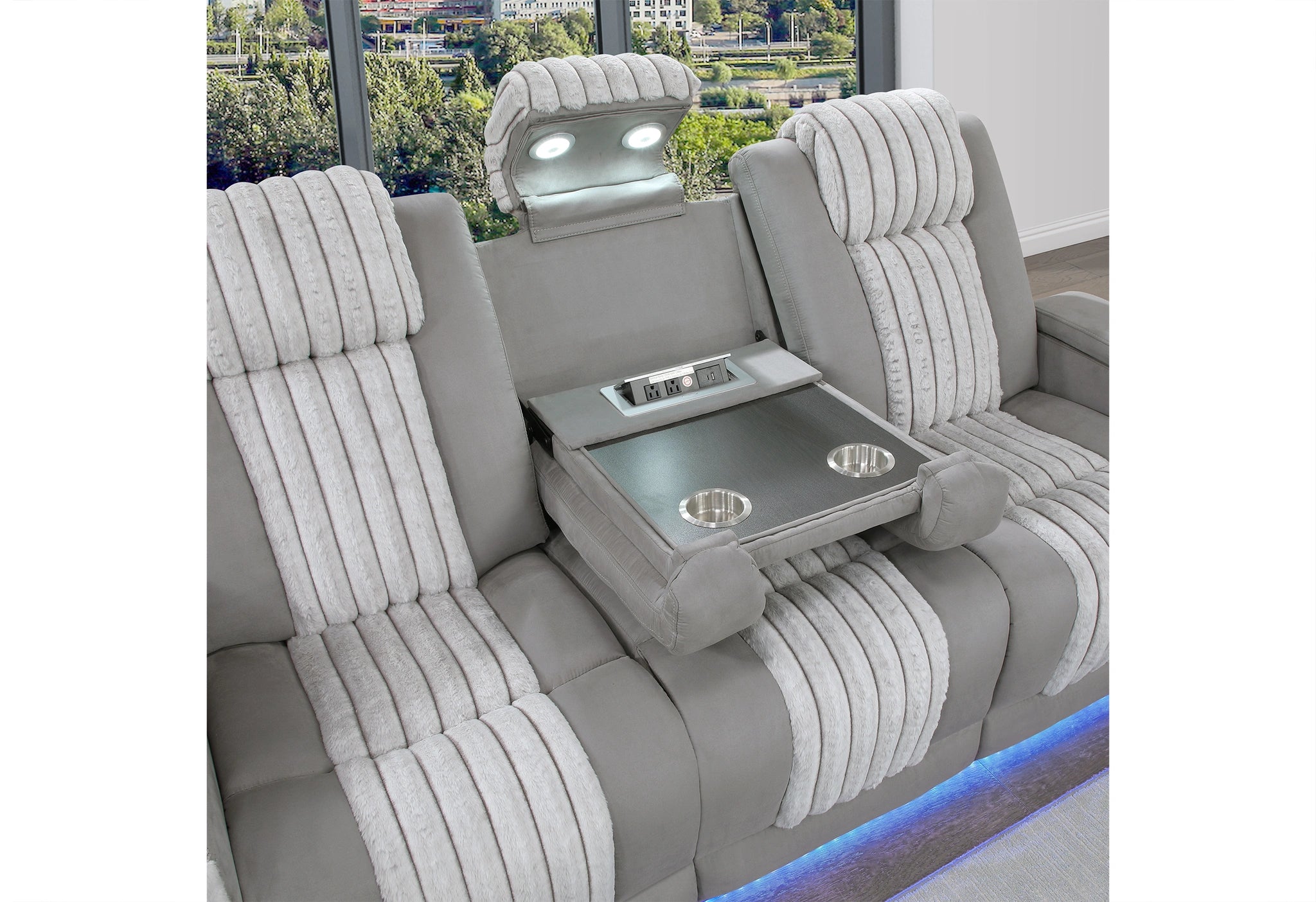 U8000 Grey Pwr Rec Sofa/Pwr Console Rec Loveseat W/PHR