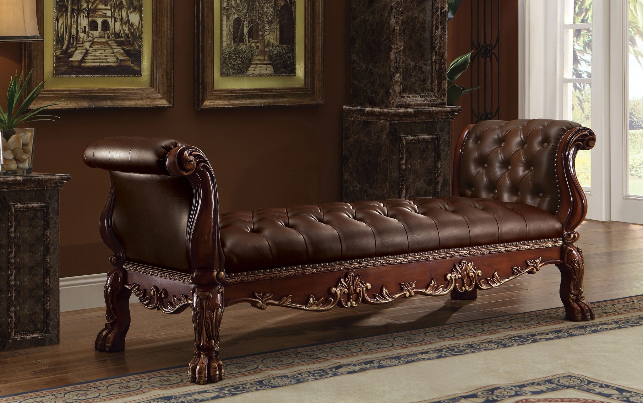 Dresden PU & Cherry Oak Bench