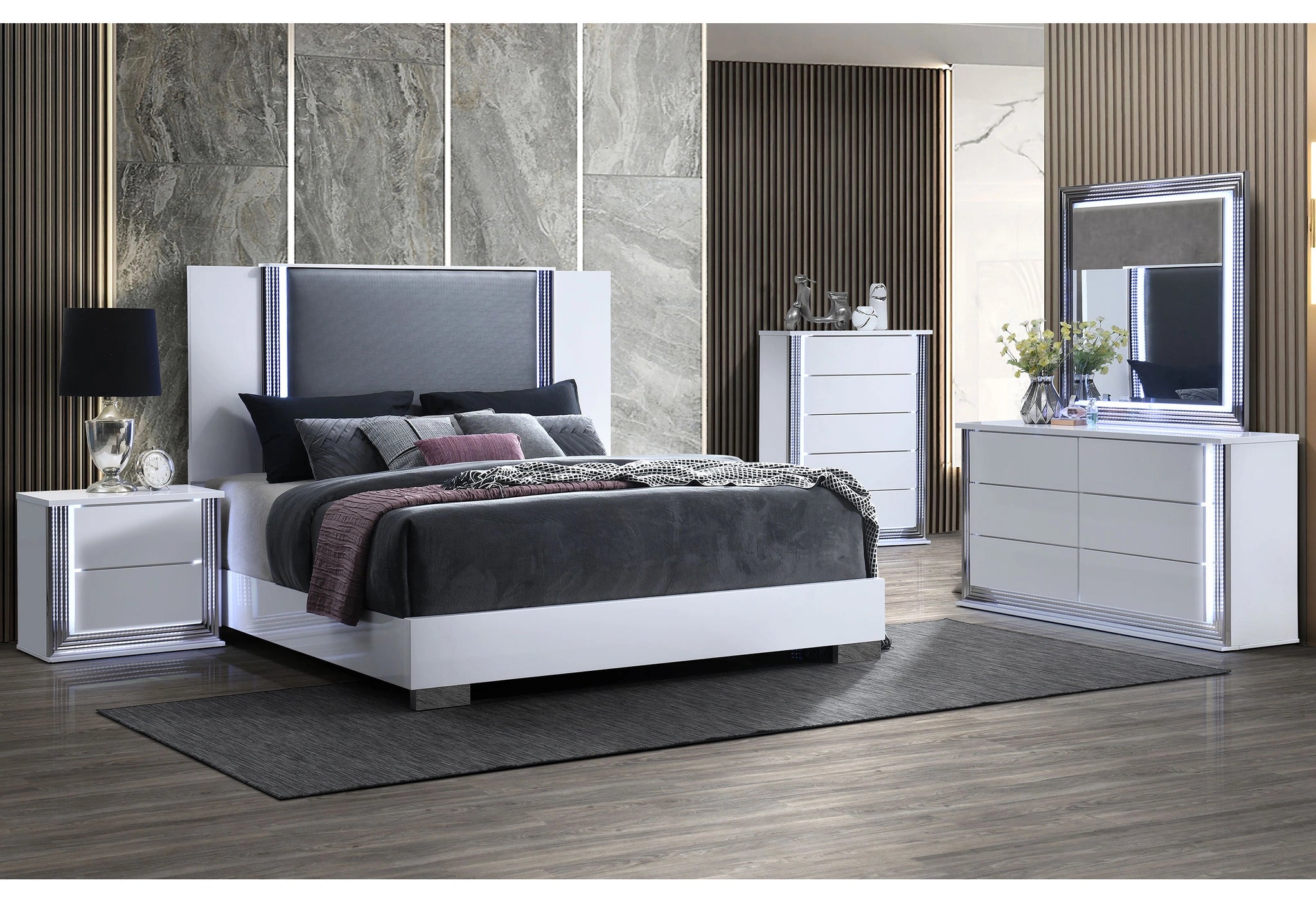 Ylime Smooth White King Bed Group Fully Slatted