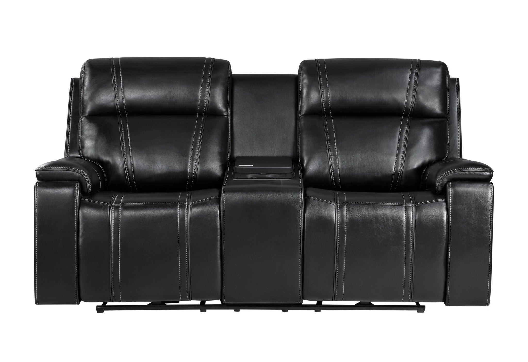 U8880 Black Leather Power Console Reclining Loveseat with Cooler