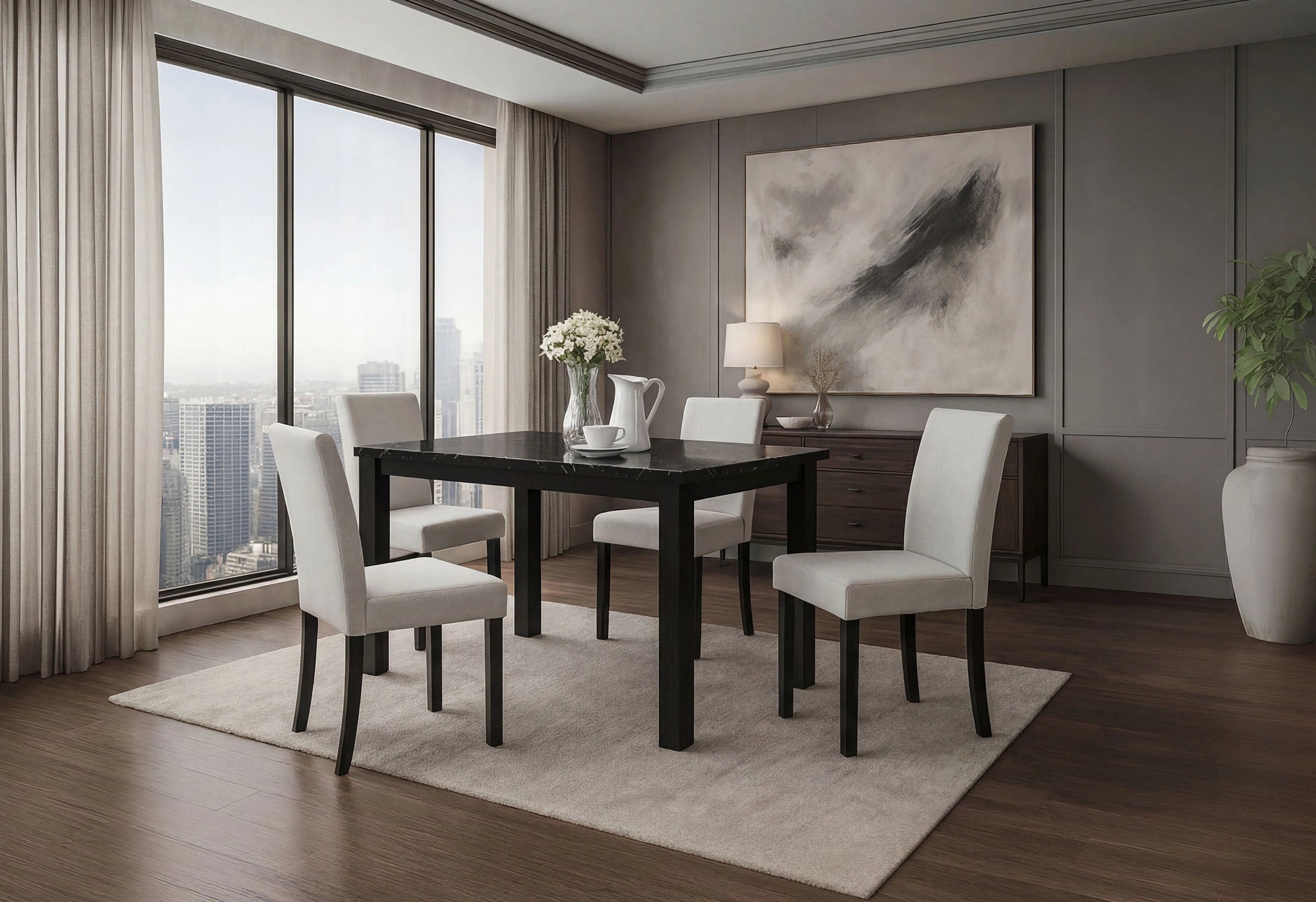 D8032 Black Dining Table & D9026 Dining Chair Silver