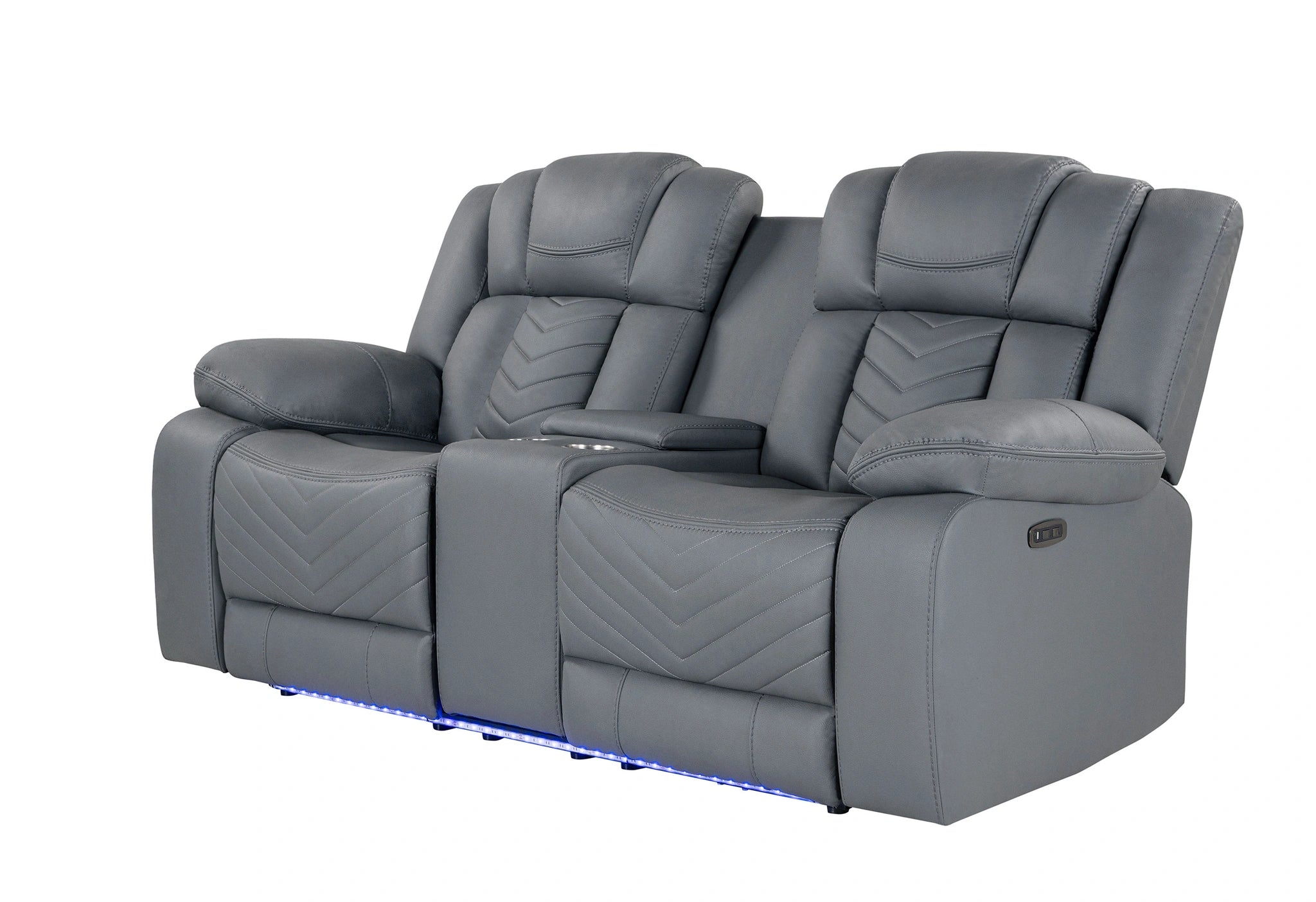 U7069 Grey 10 Pwr Con Rec Loveseat with LED and Immersive Sound