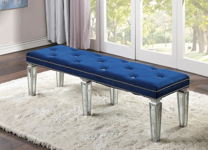 Varian Blue Velvet & Mirrored Bench