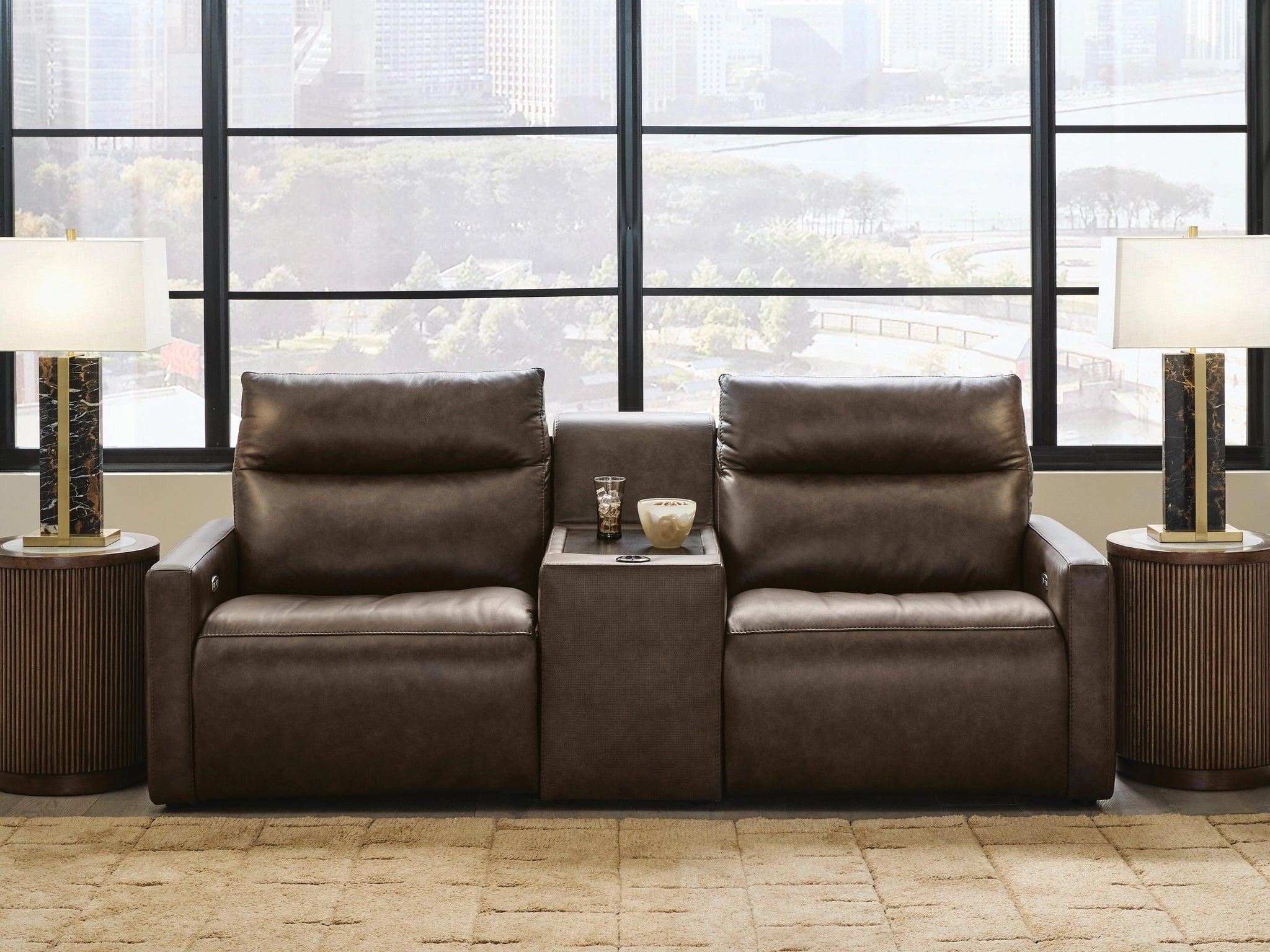 ModZ Power Reclining Sectional Loveseat with Audio Console