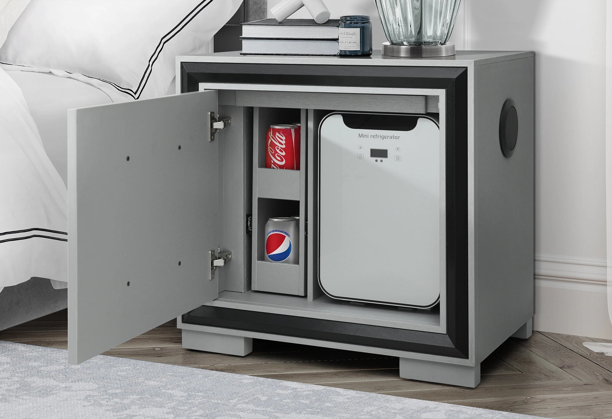 Amelia Grey/Black Bed Group with LED, Cooler and Speaker