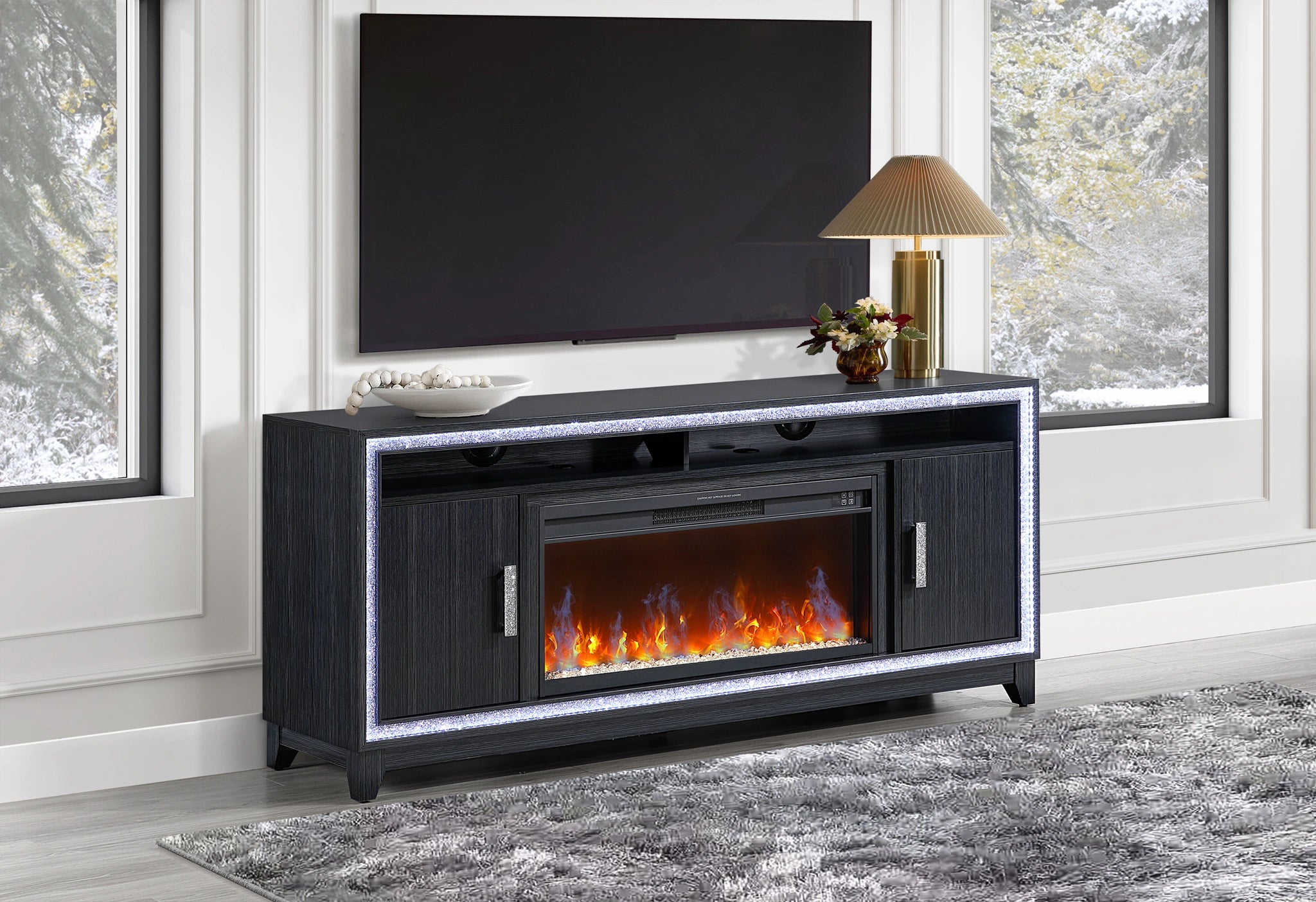 Lily Ent Unit 72 Inch with LED, Speakers, Crystal Inserts
