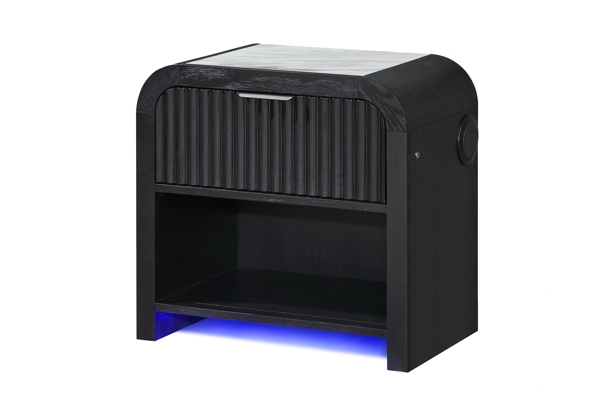 Beckett Wht/Blk Nightstand W/LED & Speaker