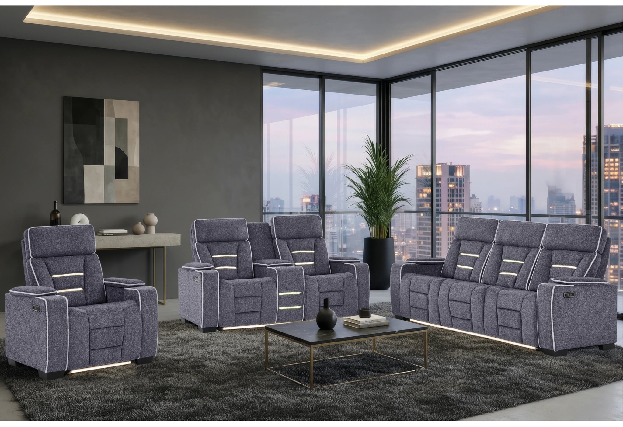 U1895 Grey P2 Reclining Sofa/Console Reclining Loveseat/Recliner