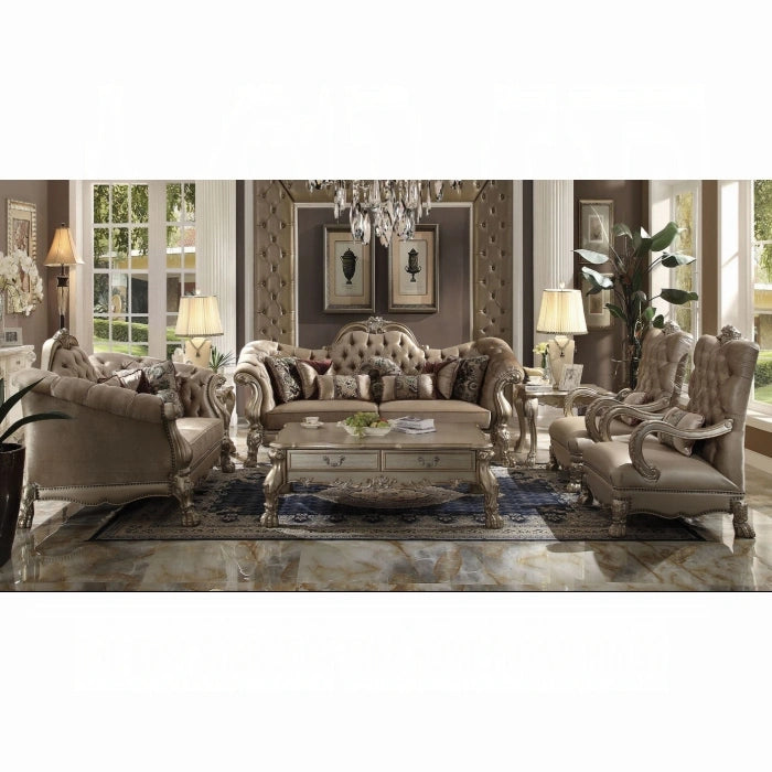 Dresden Bone Velvet & Gold Patina Sofa w/7 Pillows