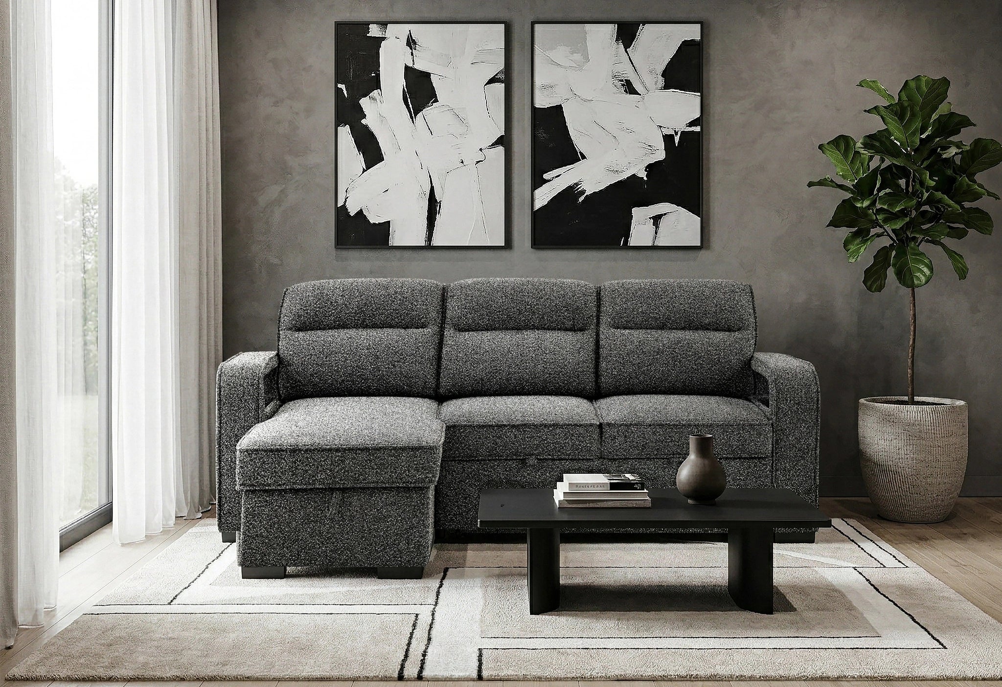 U2601 Dark Grey Reversible Sofa Bed with Drop Down Table and Speaker