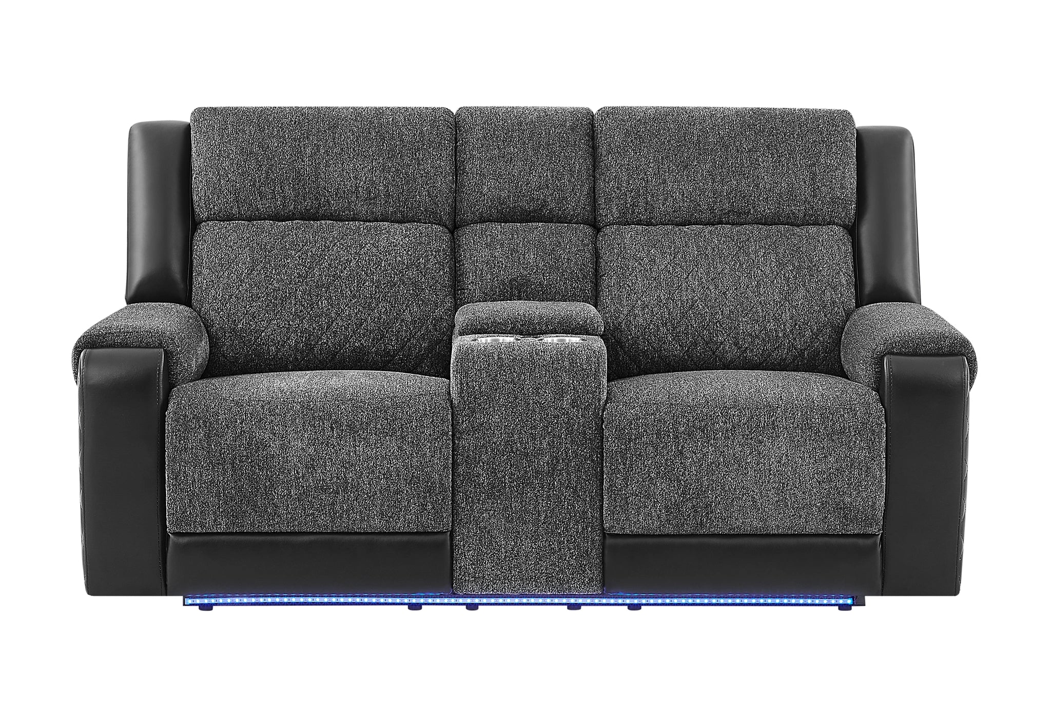 U5915 Grey/Black Console Rec Loveseat W/Immersive Sound & Blue LED