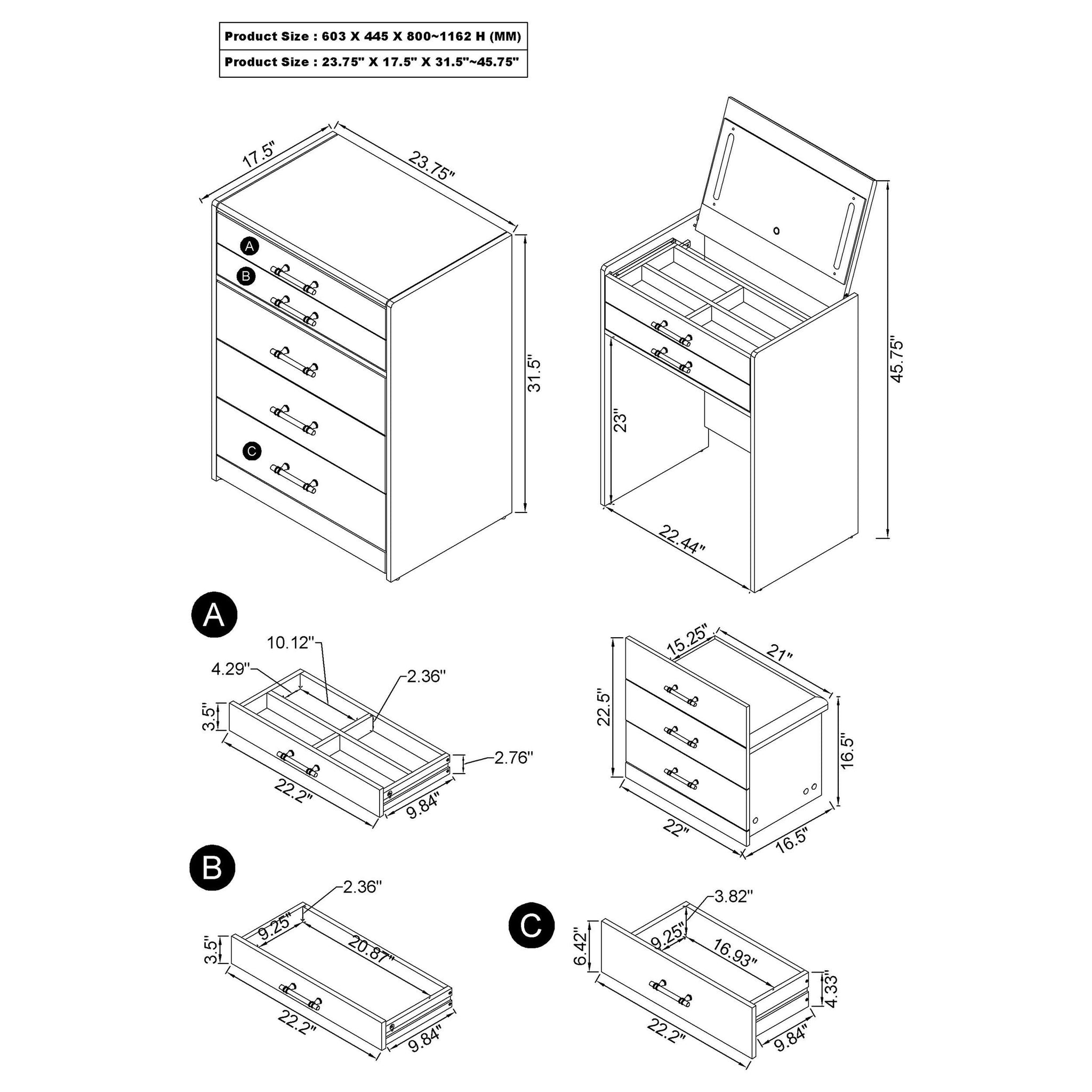 Danbury Makeup Vanity Table with LED Mirror and Stool