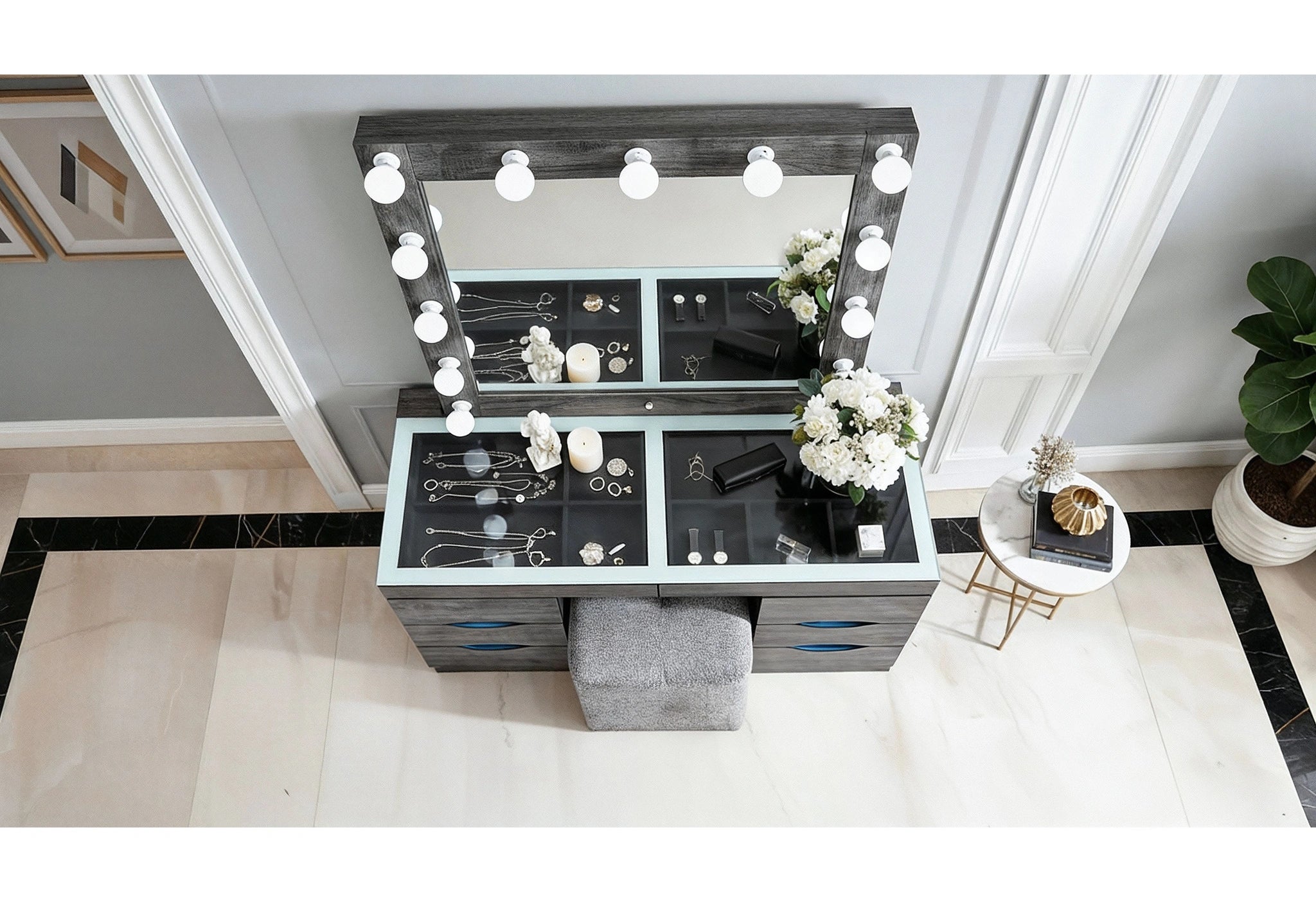 Lexi Grey Vanity Set with Stool