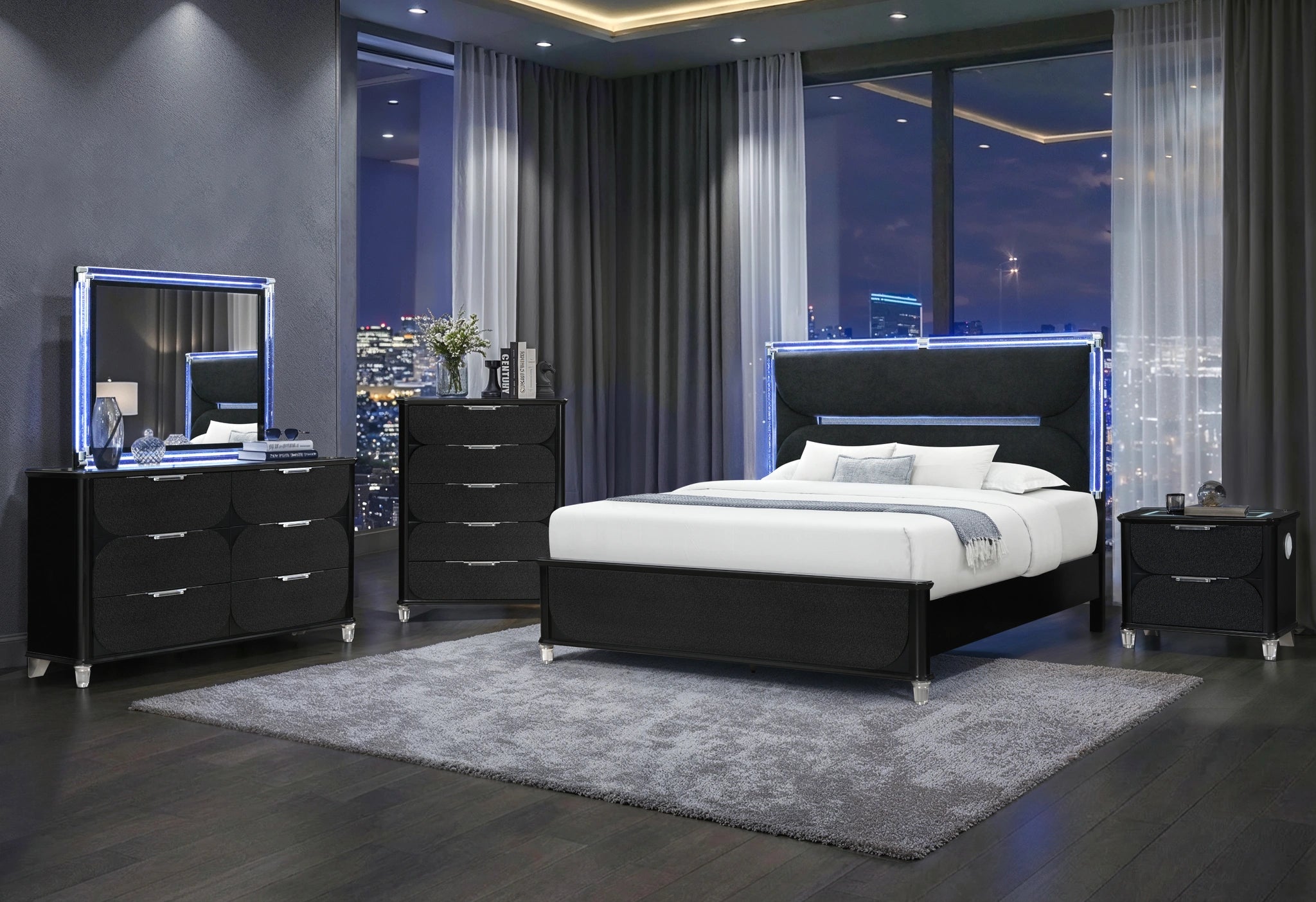 Lando Black Bed with Continuous LED